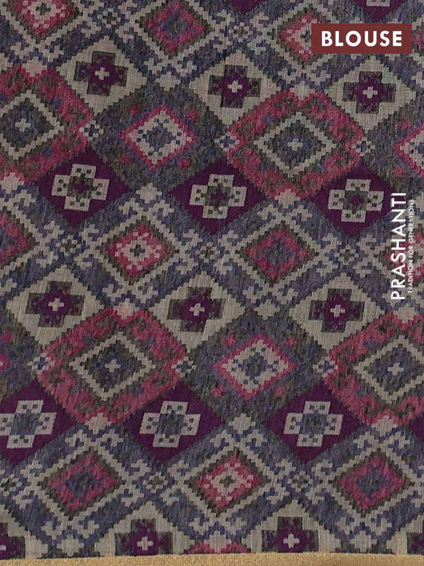 Linen cotton saree beige and purple blue with thread woven buttas and patola weaving pallu - Image 7