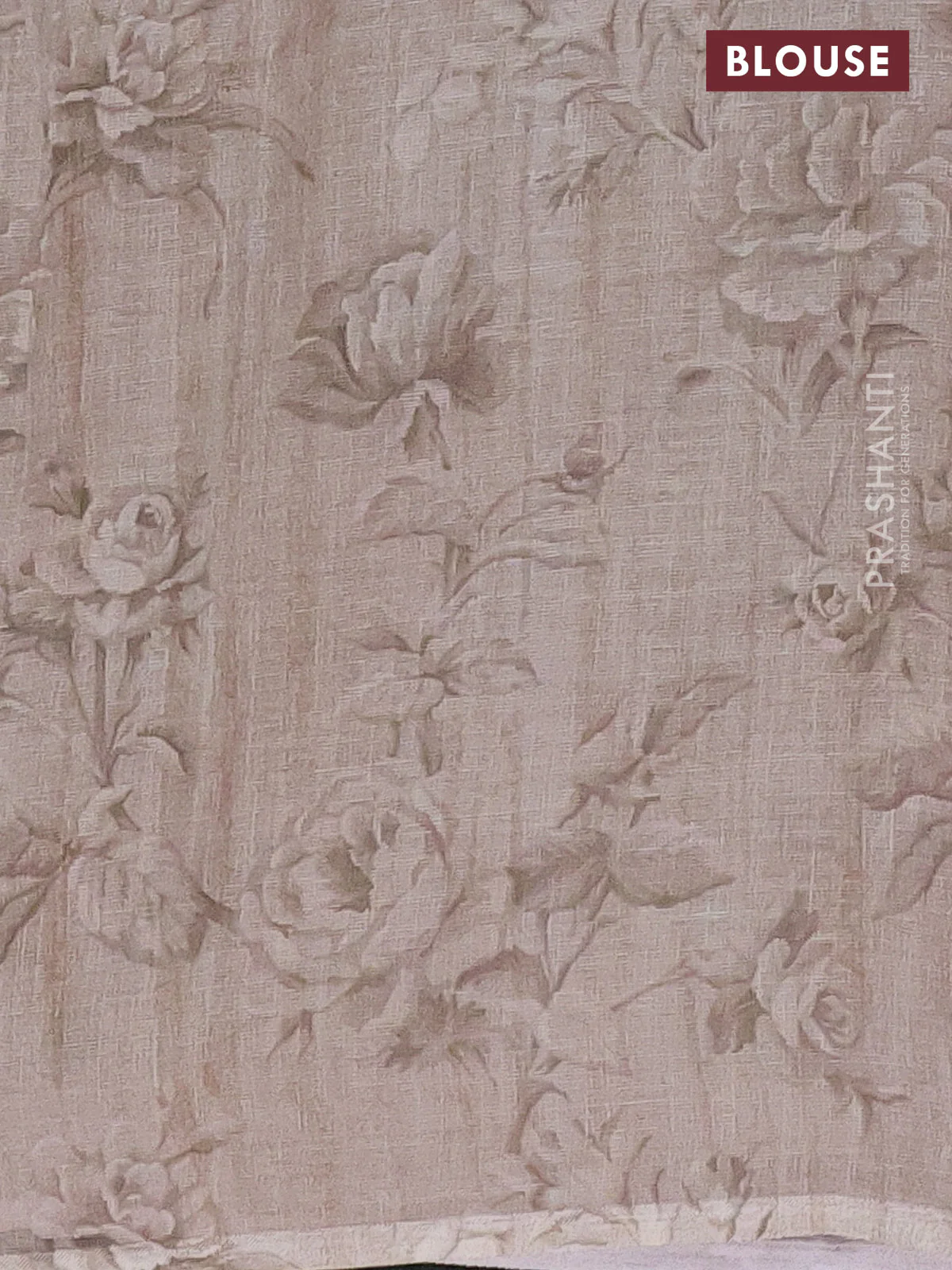 Linen cotton saree beige with allover floral digital prints and simple border - Image 4