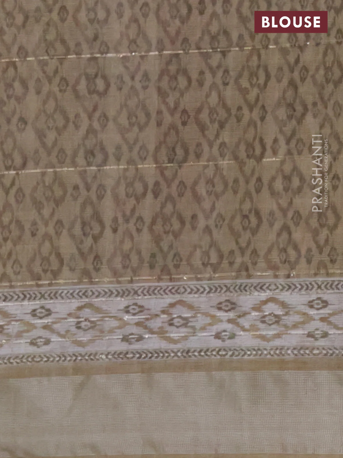Linen cotton saree beige with allover floral prints & sequin work and silver zari woven border - Image 4