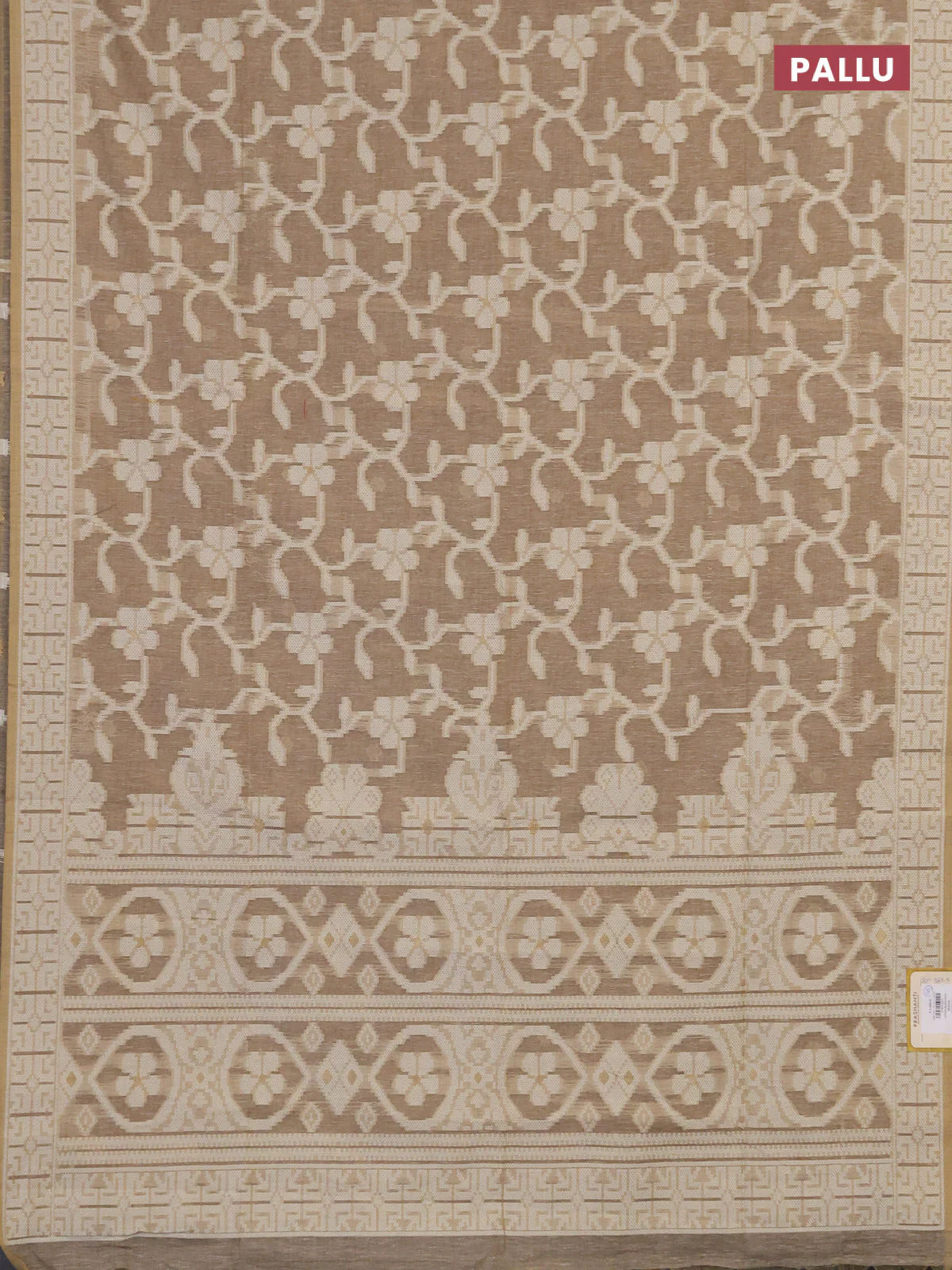 Linen cotton saree beige with allover jamdhani weaves - Image 3