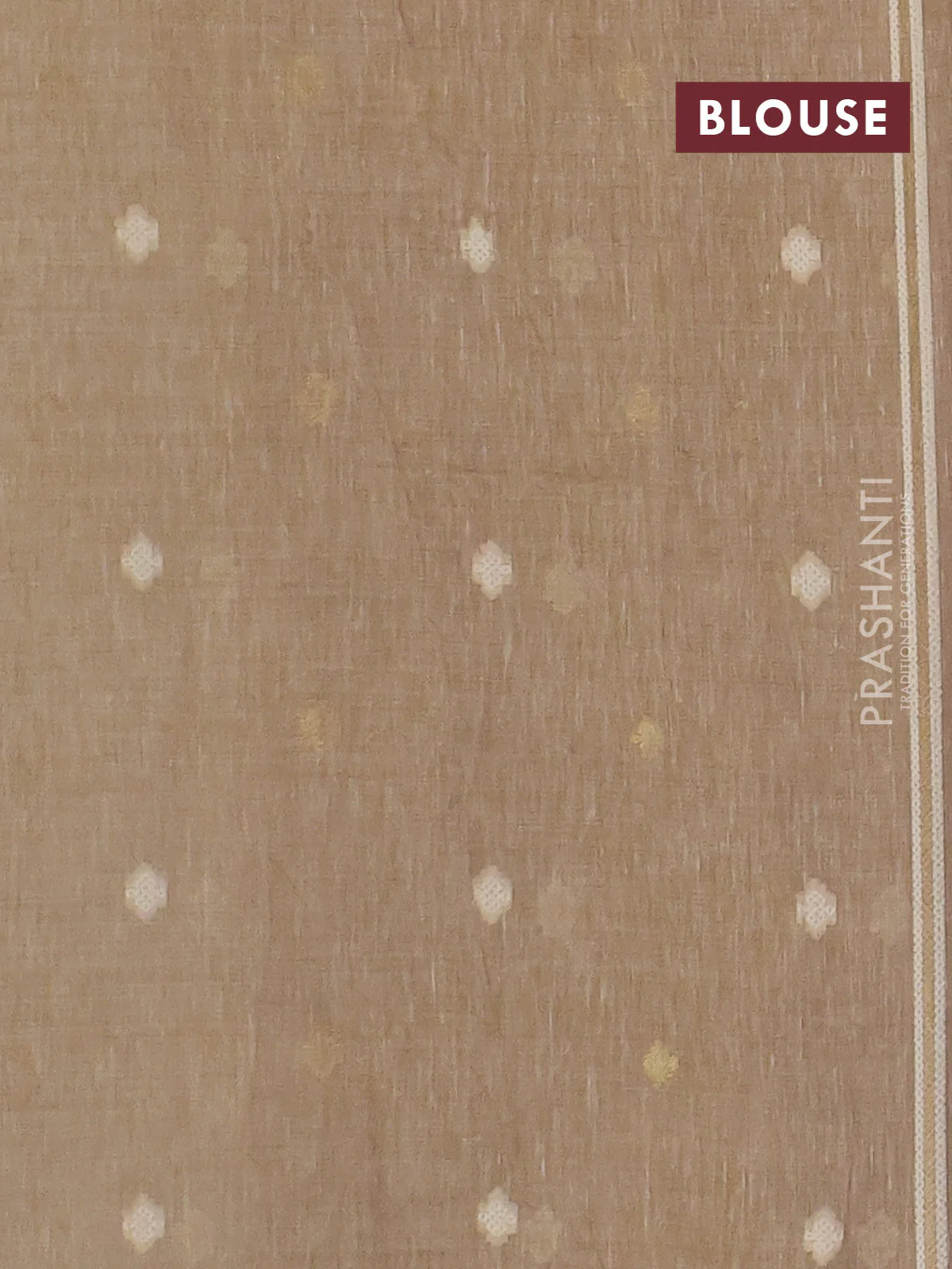 Linen cotton saree beige with allover jamdhani weaves - Image 4