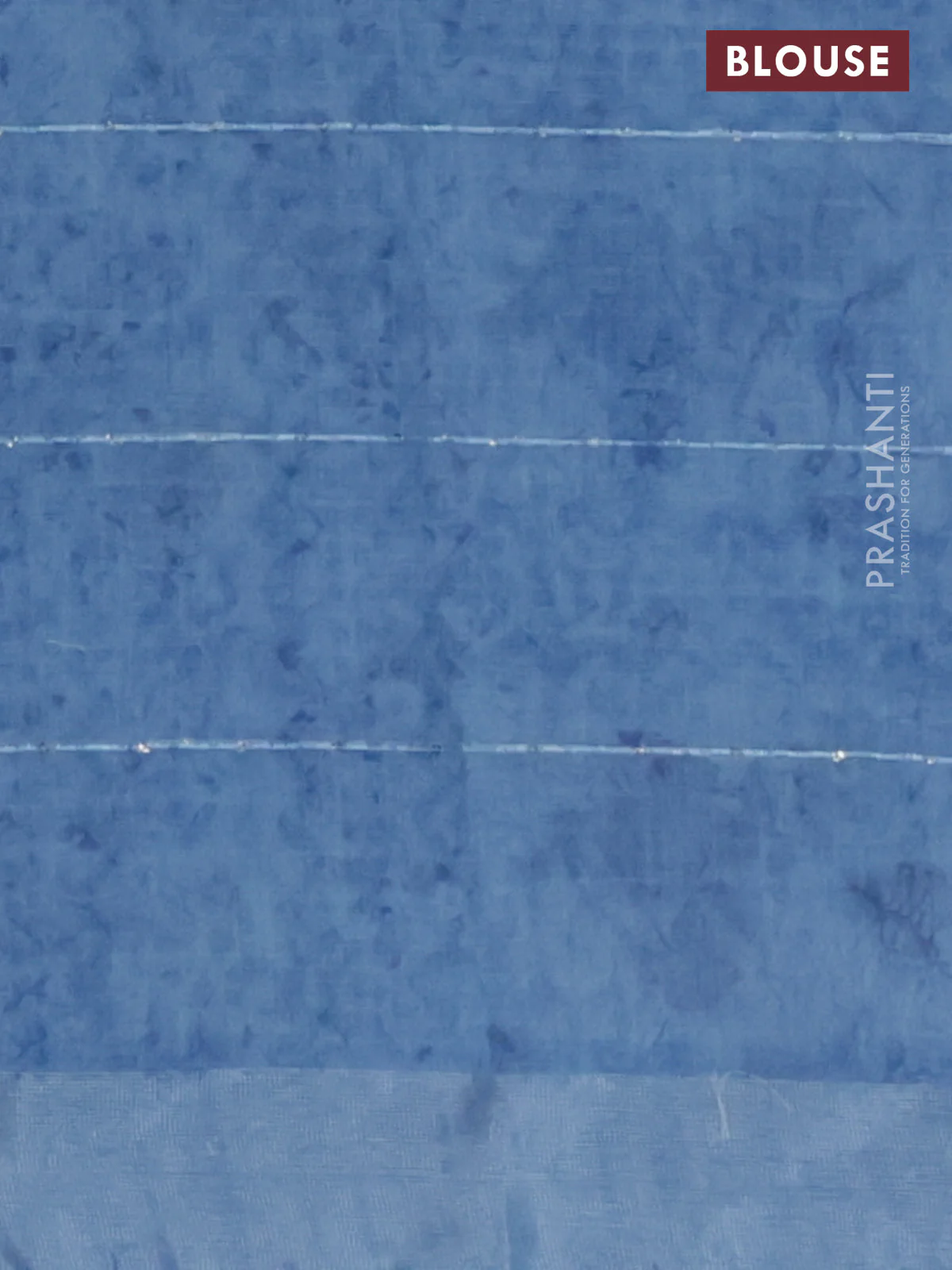 Linen cotton saree blue shade with floral butta prints & sequin work and silver zari woven border - Image 4