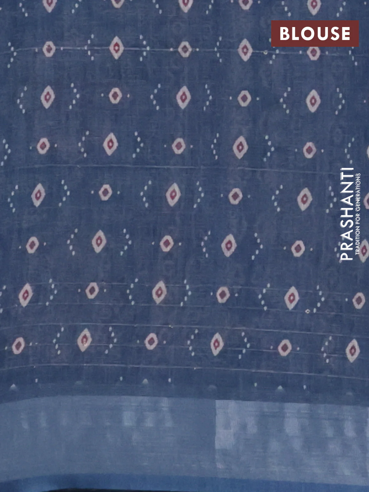 Linen cotton saree blue with floral prints & sequin work and silver zari woven border - Image 4