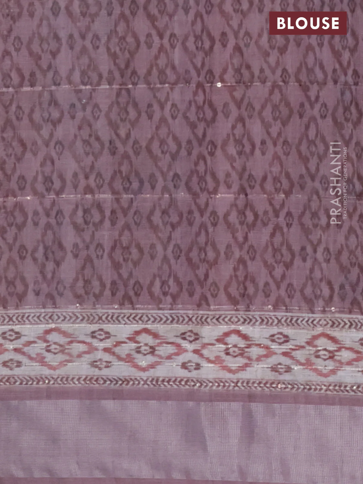 Linen cotton saree brown shade with allover floral prints & sequin work and silver zari woven border - Image 4