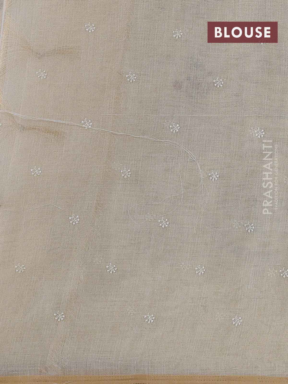 Linen cotton saree cream and grey maroon with kantha stitch work and embroidered border - Image 3