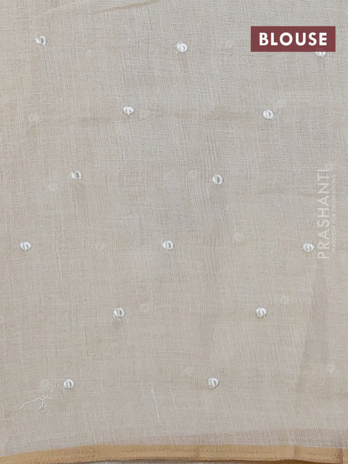 Linen cotton saree cream and grey with kantha stitch work and embroidered border - Image 3
