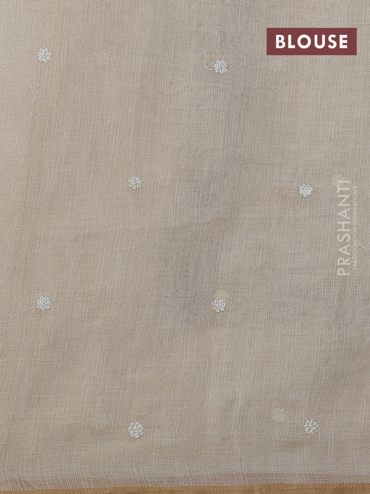 Linen cotton saree cream and pink with kantha stitch work and embroidered border - Image 3