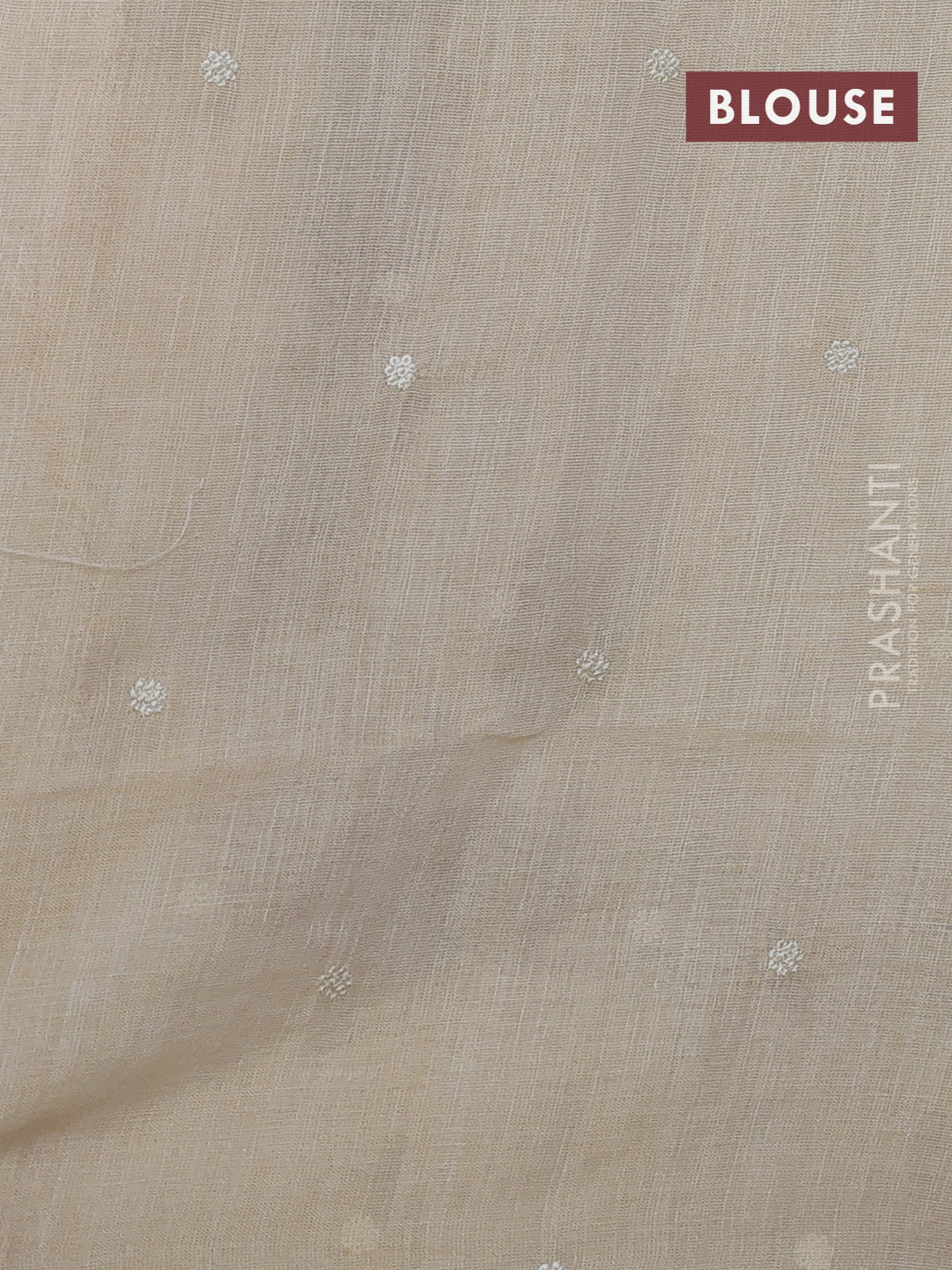 Linen cotton saree cream and rust shade with kantha stitch work and embroidered border - Image 3