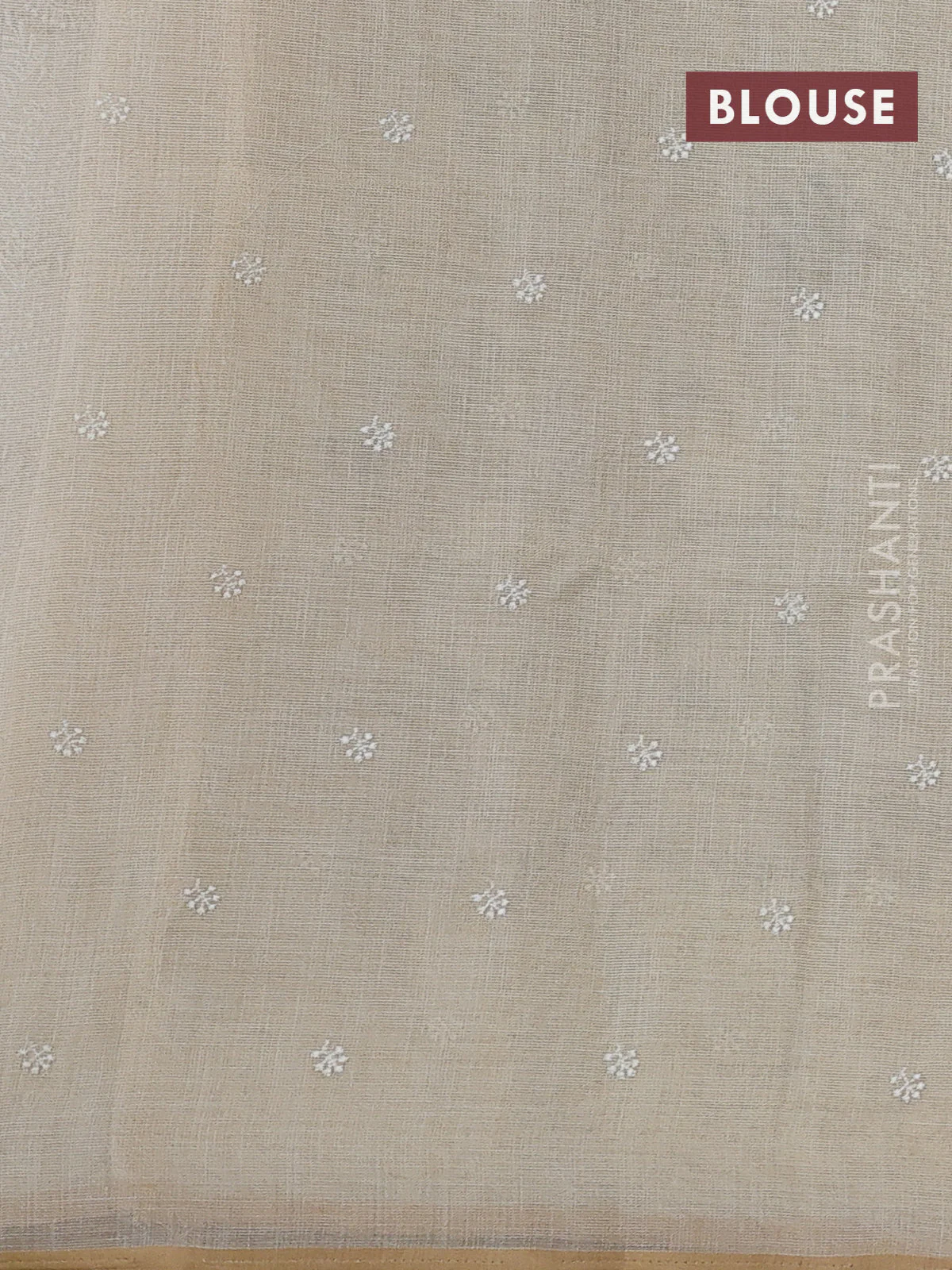Linen cotton saree cream and teal green with kantha stitch work and embroidered border - Image 3