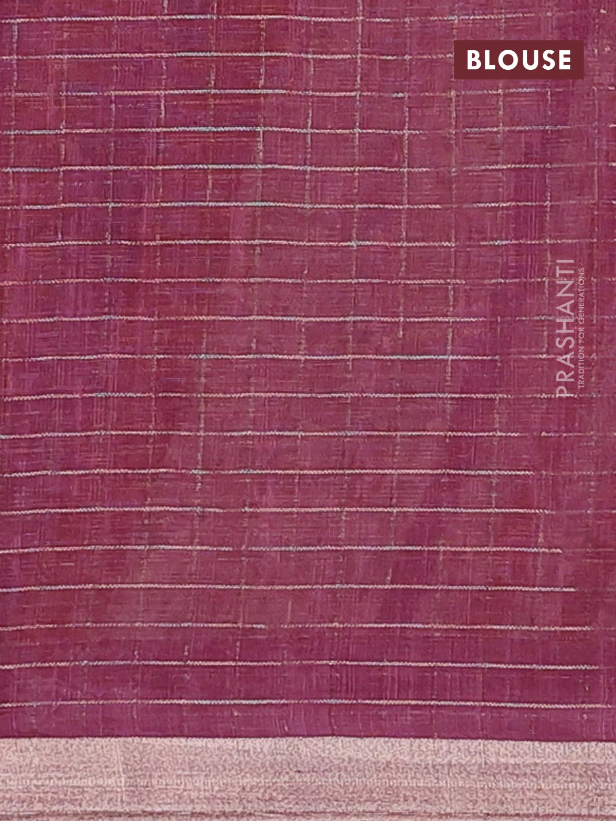 Linen cotton saree cream and wine shade with allover prints & zari checks and zari woven border - Image 4