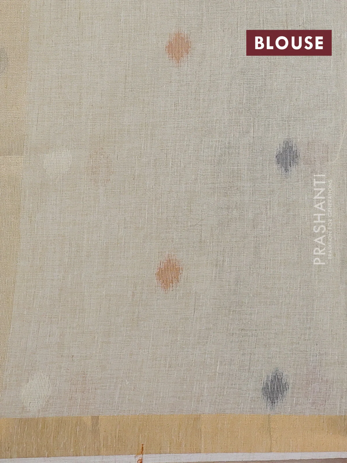 Linen cotton saree cream with allover thread woven buttas and peacock pallu - Image 4