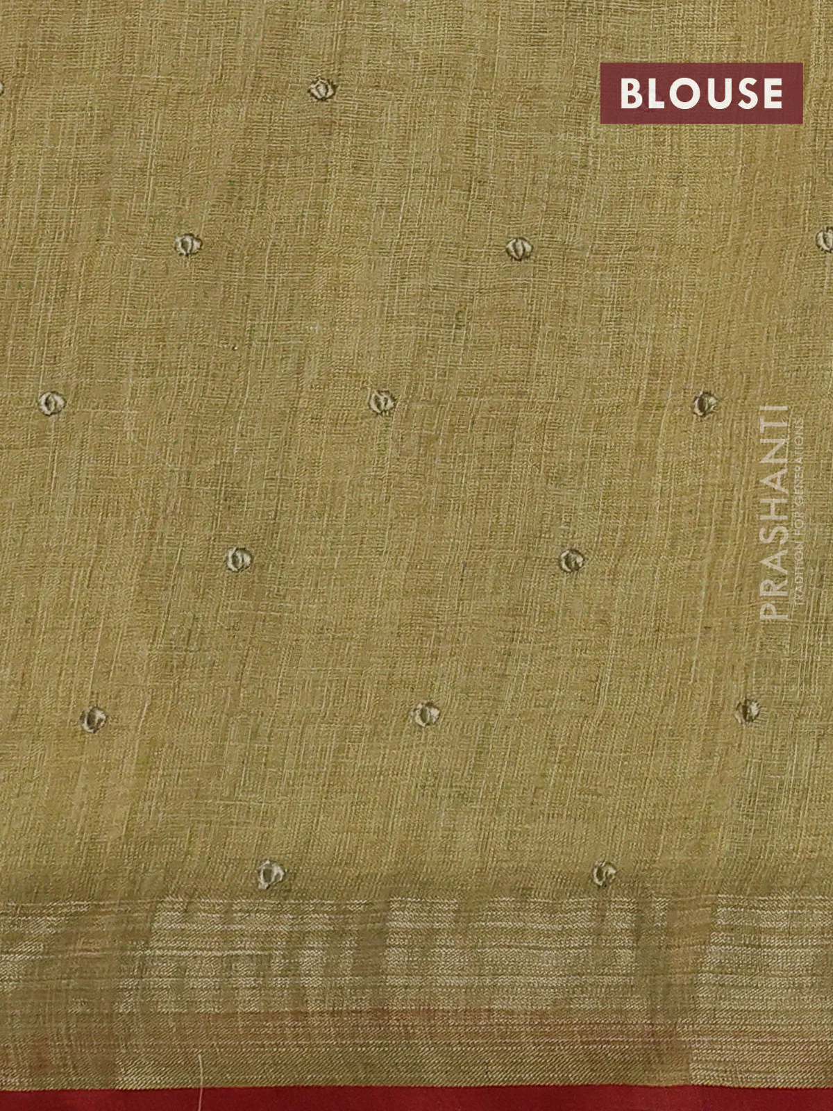 Linen cotton saree elaichi green with kantha stitch work and embroidered zari border - Image 3