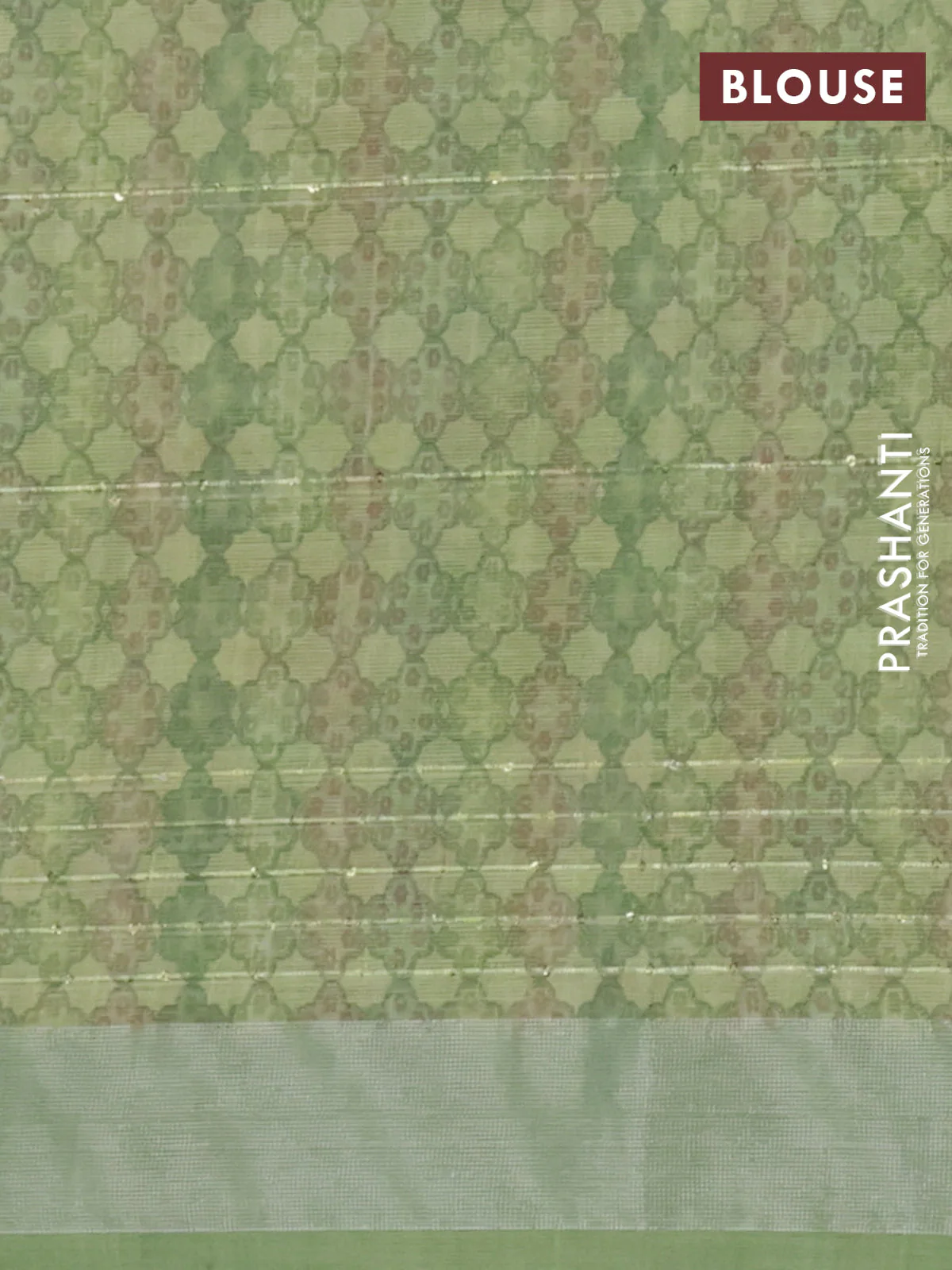 Linen cotton saree green with floral prints & sequin work and silver zari woven border - Image 4