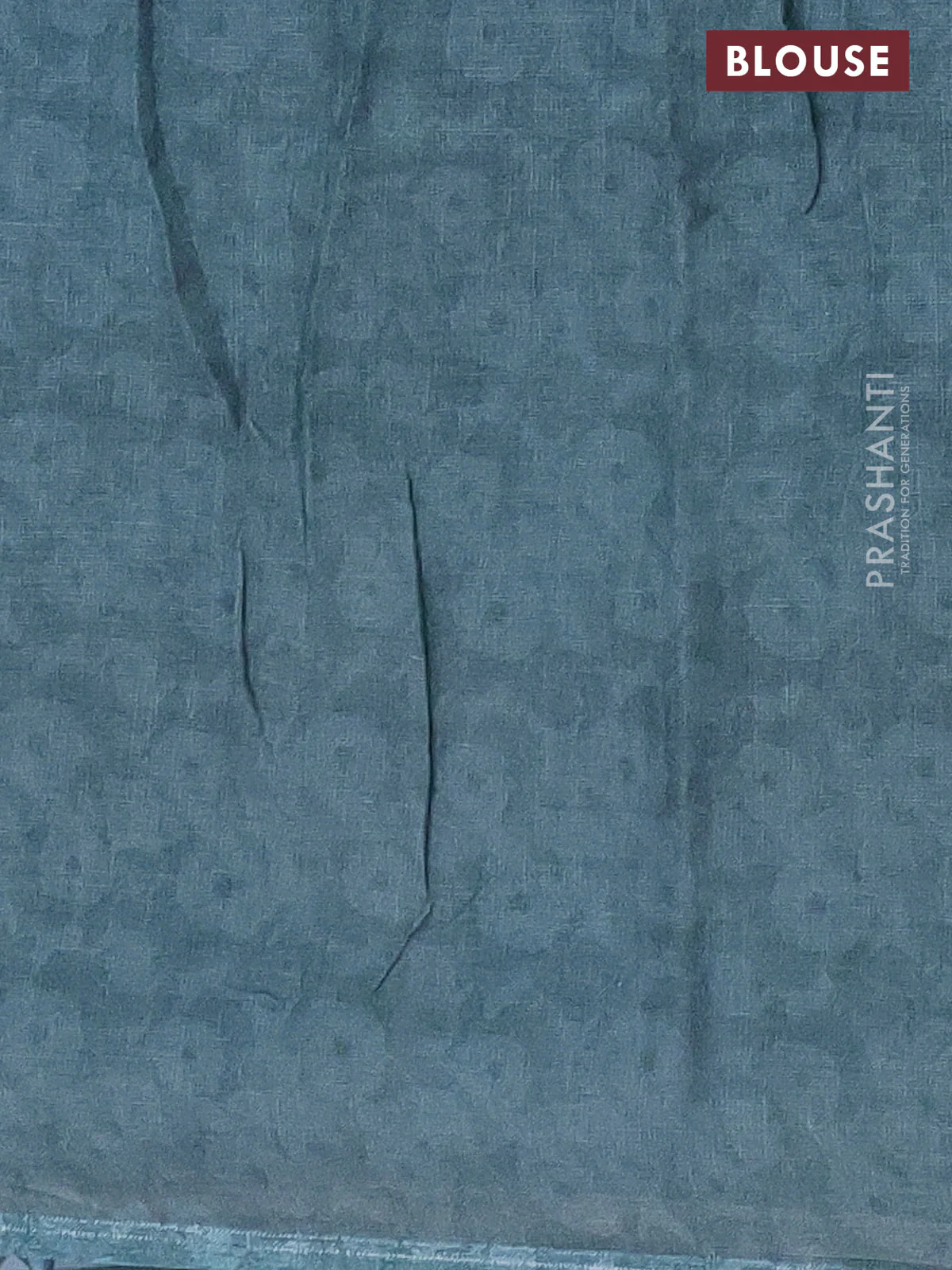 Linen cotton saree greyish green with allover floral digital prints and simple border - Image 4