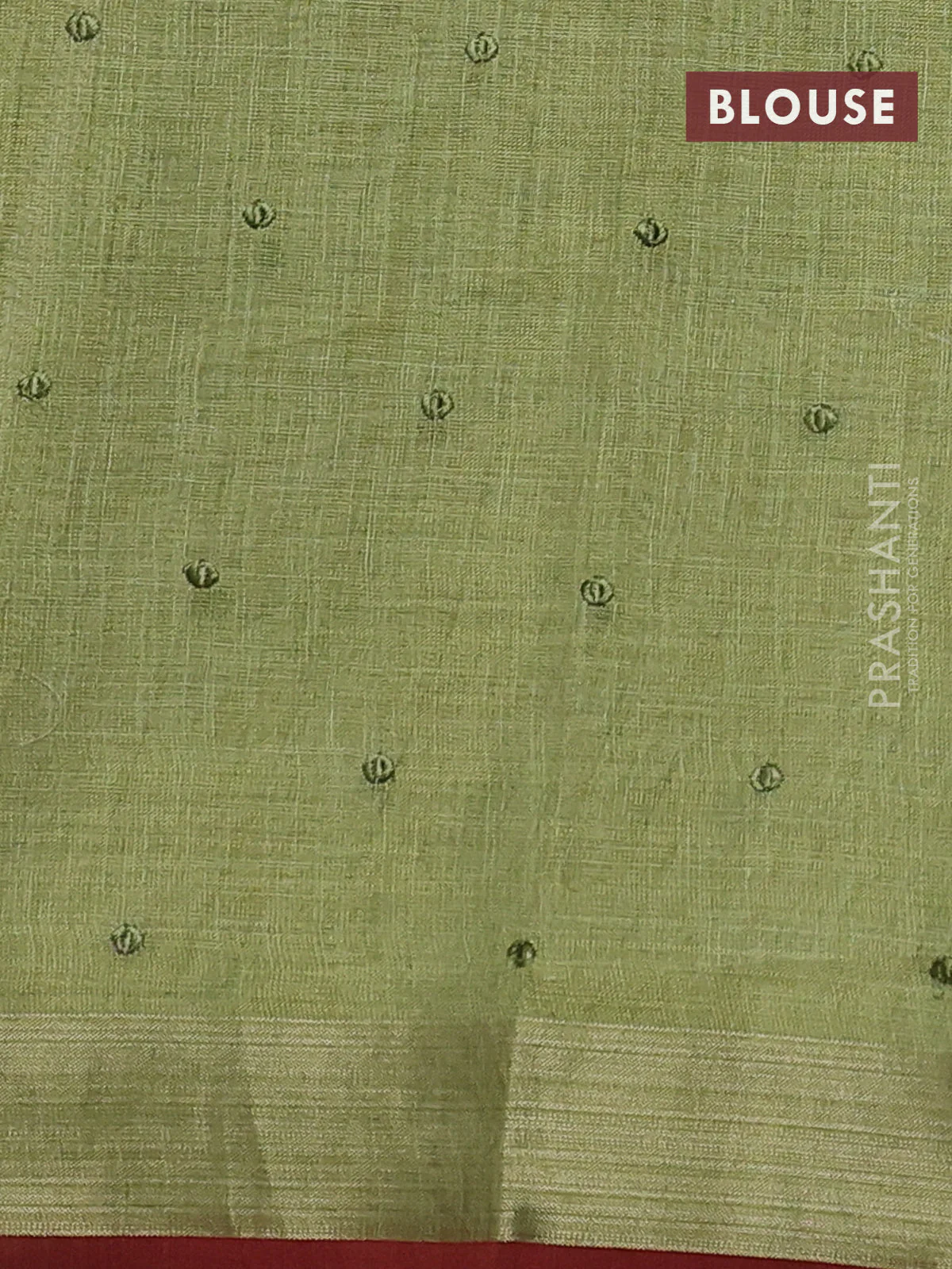 Linen cotton saree light green and maroon with kantha stitch work and embroidered zari border - Image 3