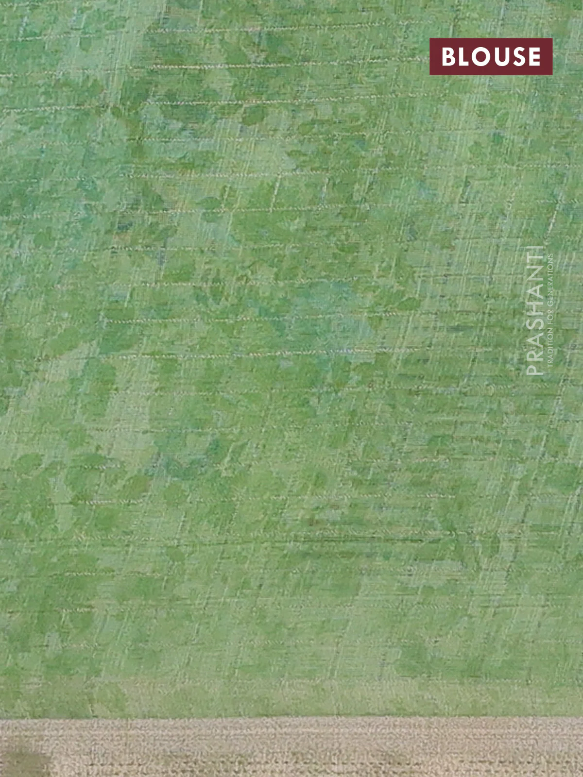 Linen cotton saree light green with allover floral prints & zari checks and zari woven border - Image 4