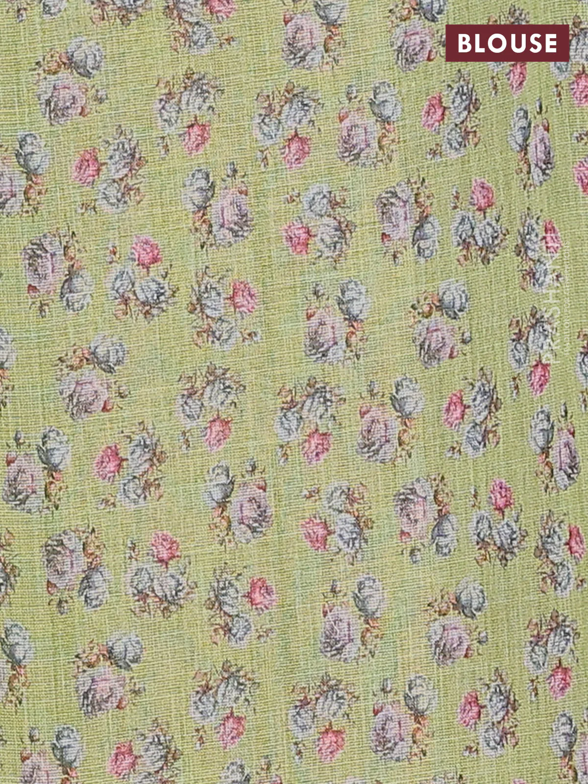 Linen cotton saree light green with allover prints and printed border - Image 4