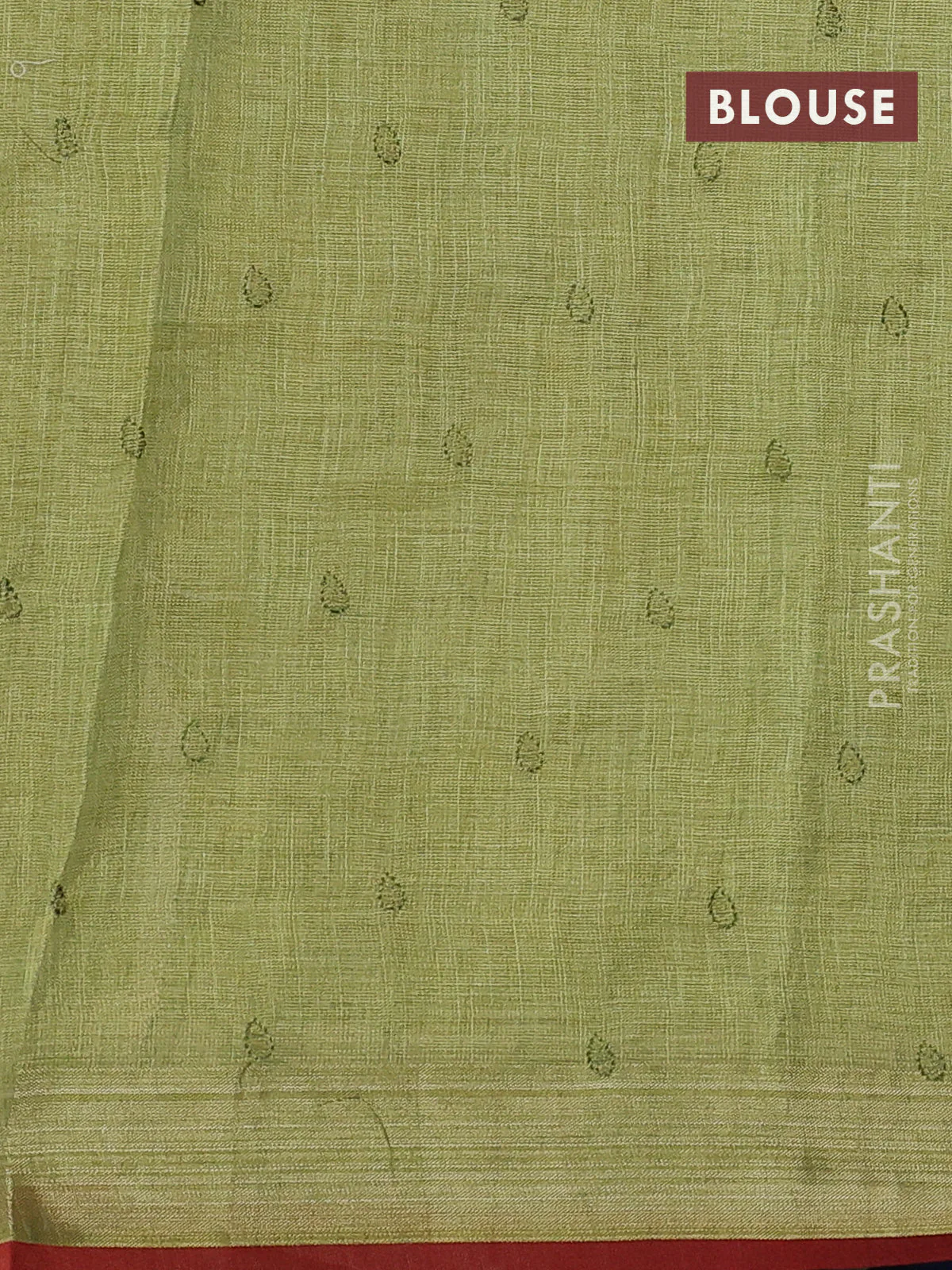 Linen cotton saree light green with kantha stitch work and embroidered zari border - Image 3