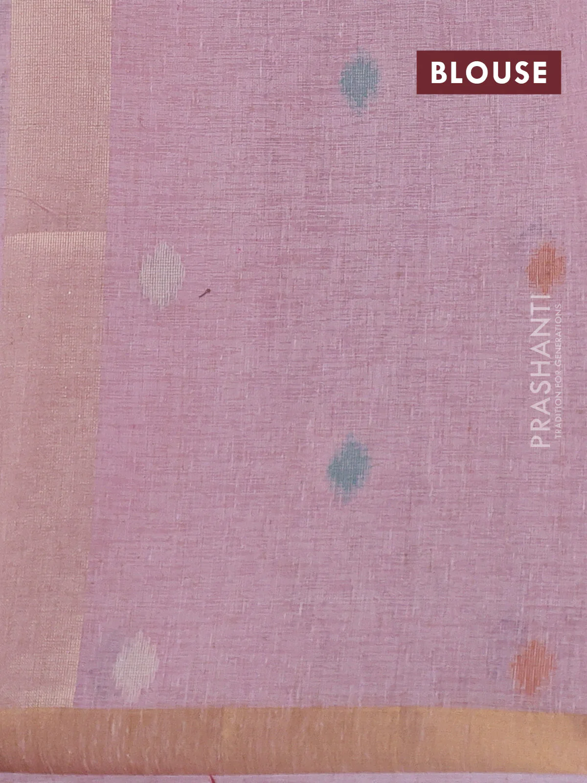 Linen cotton saree light pink with allover thread woven buttas and peacock pallu - Image 6