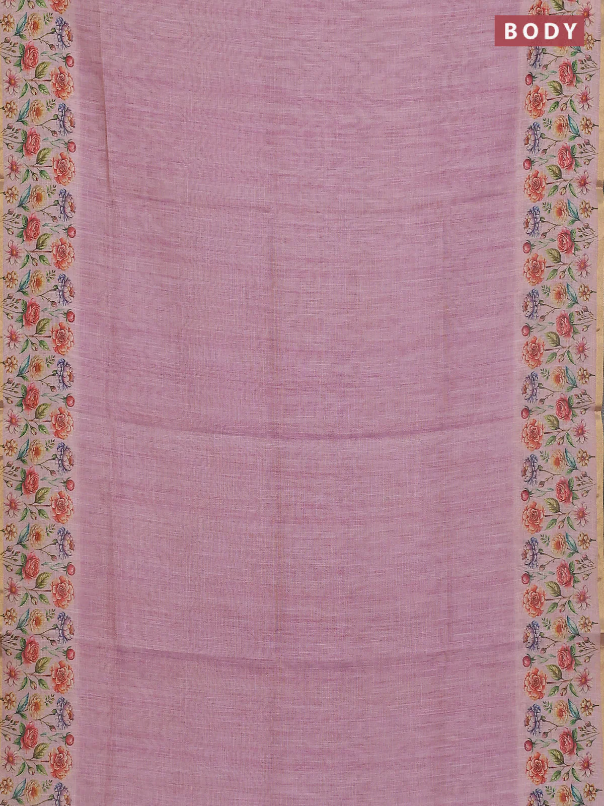 Linen cotton saree light pink with plain body and digital printed border - Image 2