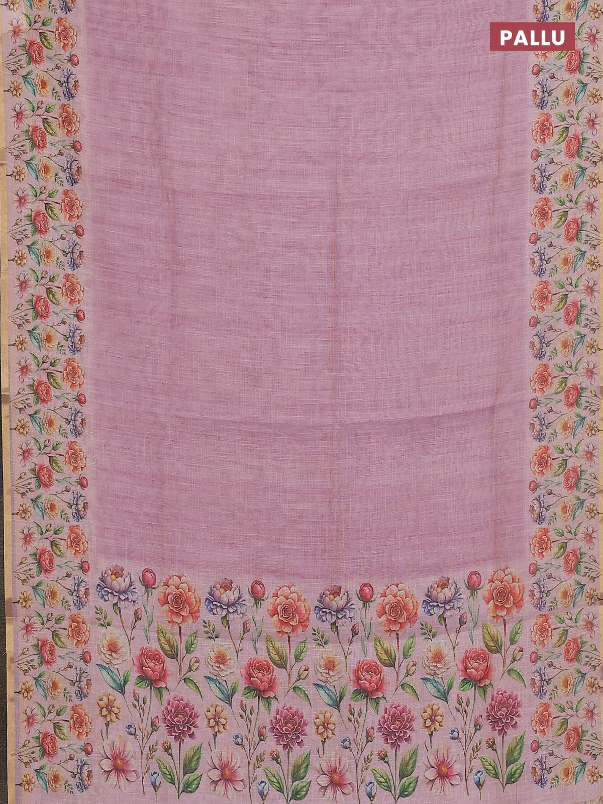 Linen cotton saree light pink with plain body and digital printed border - Image 3