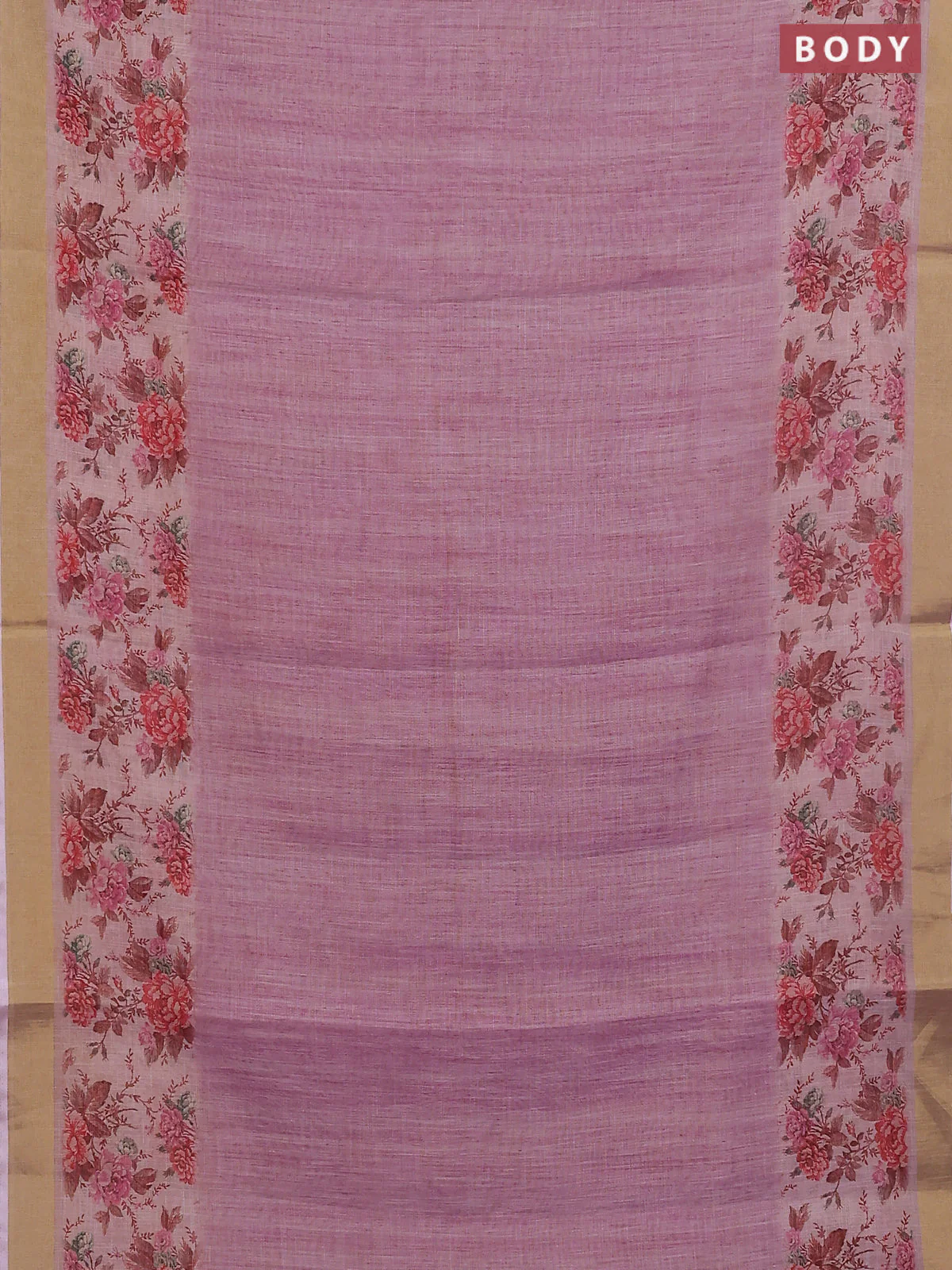Linen cotton saree light pink with plain body and digital printed border - Image 2