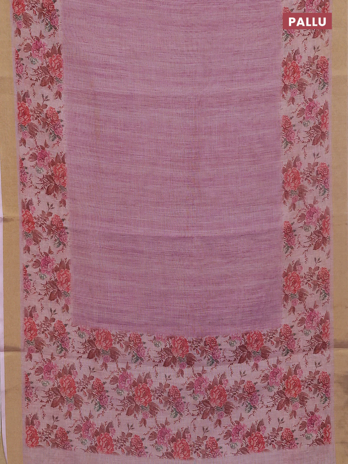 Linen cotton saree light pink with plain body and digital printed border - Image 3