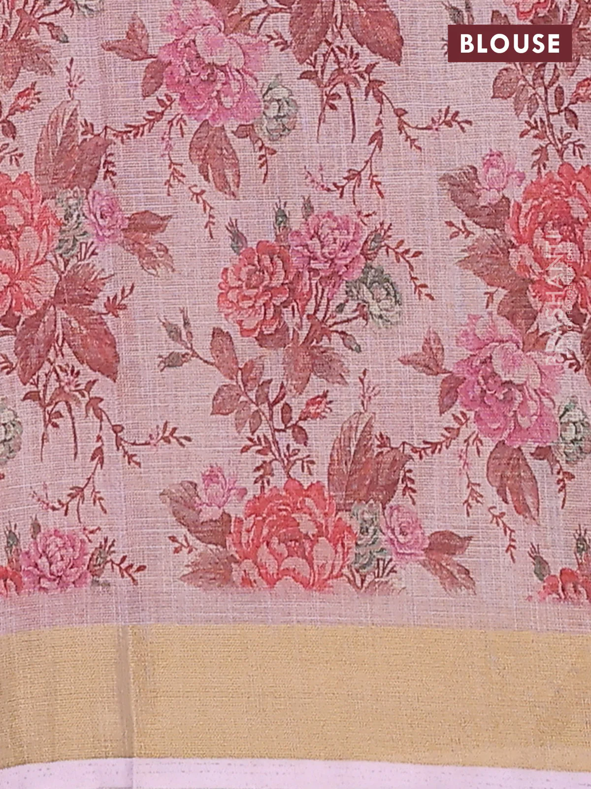 Linen cotton saree light pink with plain body and digital printed border - Image 4