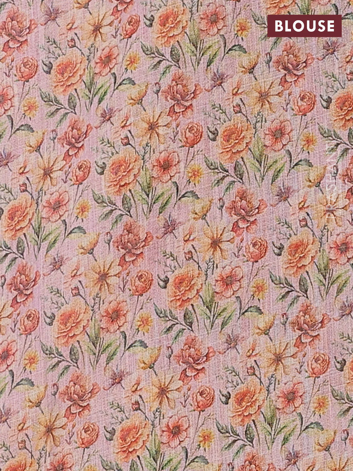 Linen cotton saree lotus pink with plain body and floral printed border - Image 4