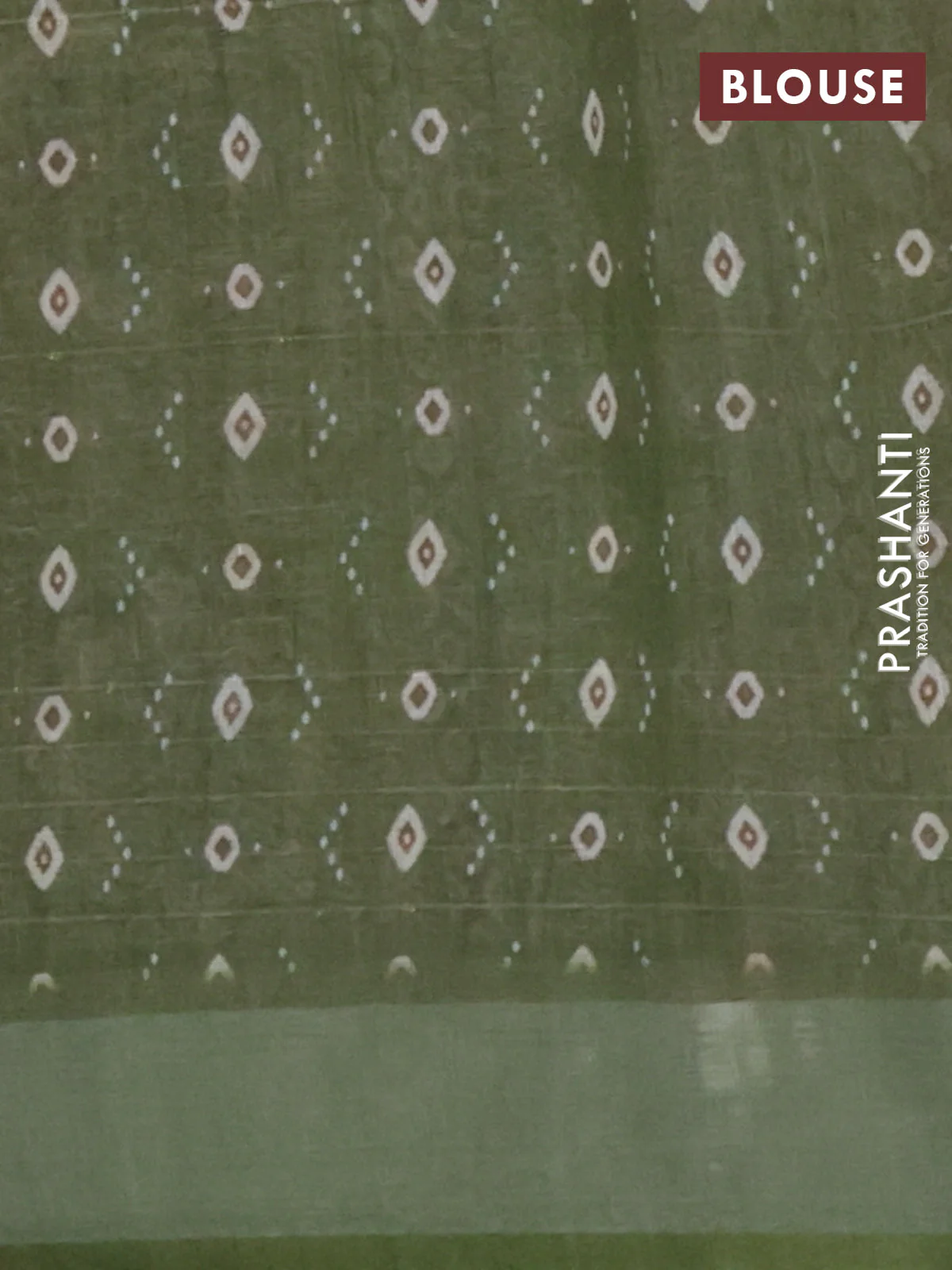 Linen cotton saree mehendi green with floral prints & sequin work and silver zari woven border - Image 4