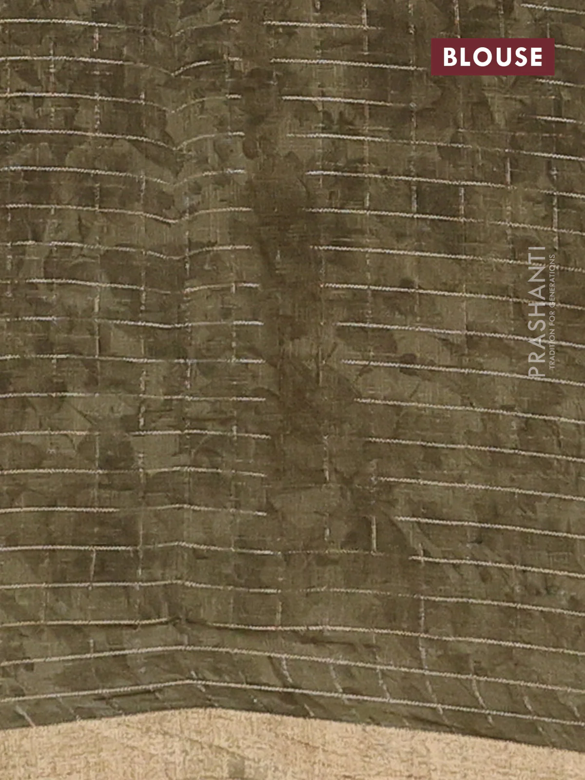 Linen cotton saree military green with allover floral prints & zari checks and zari woven border - Image 4
