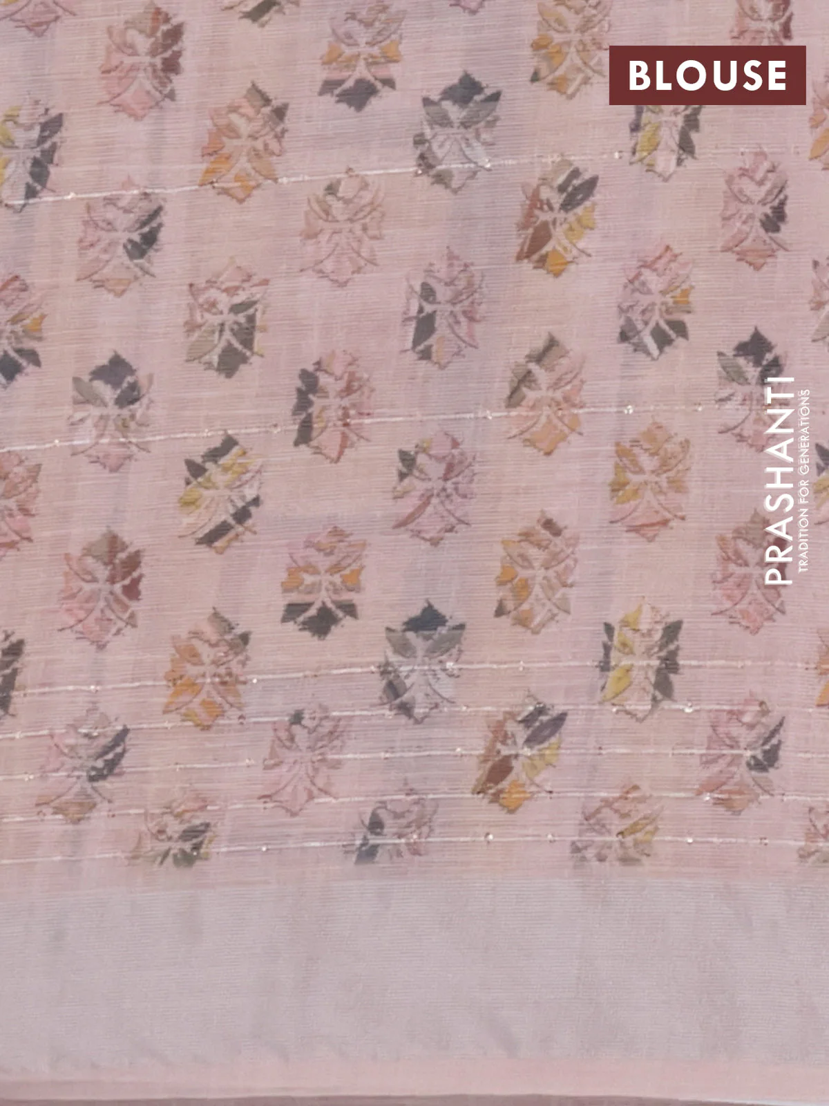 Linen cotton saree multi colour and peach shade with allover geometric prints & sequin work and silver zari woven border - Image 4