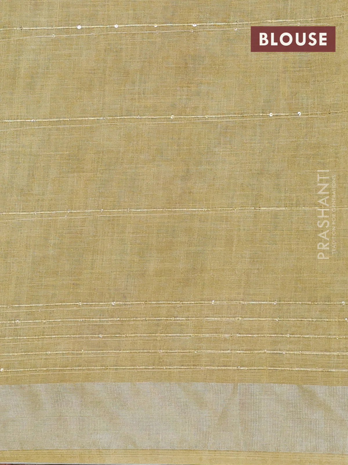 Linen cotton saree mustard shade with floral prints & sequin work and silver zari woven border - Image 4
