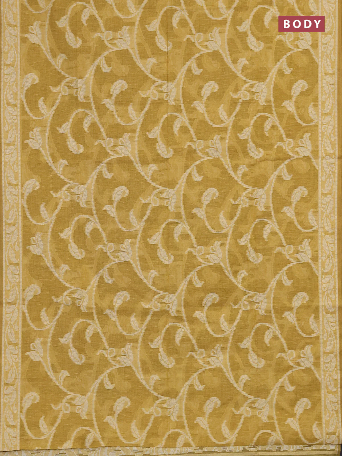 Linen cotton saree mustard yellow with allover jamdhani weaves - Image 2
