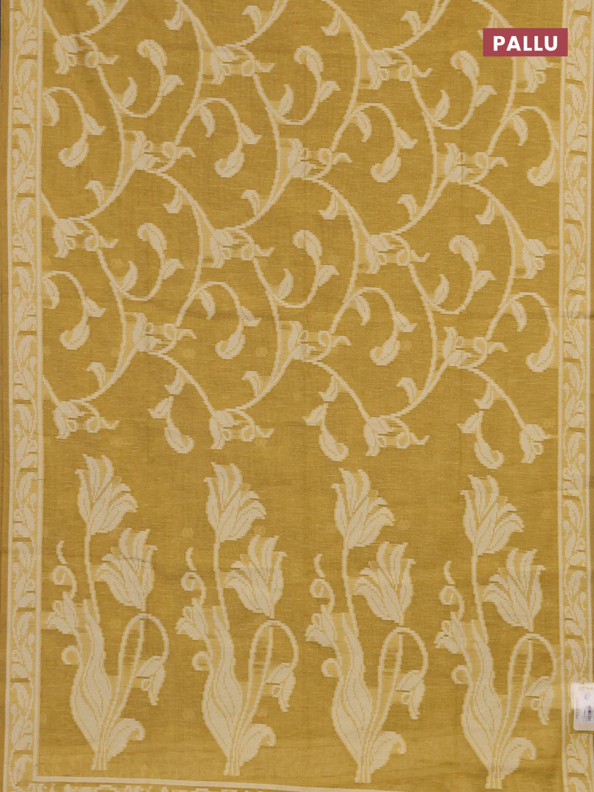 Linen cotton saree mustard yellow with allover jamdhani weaves - Image 3