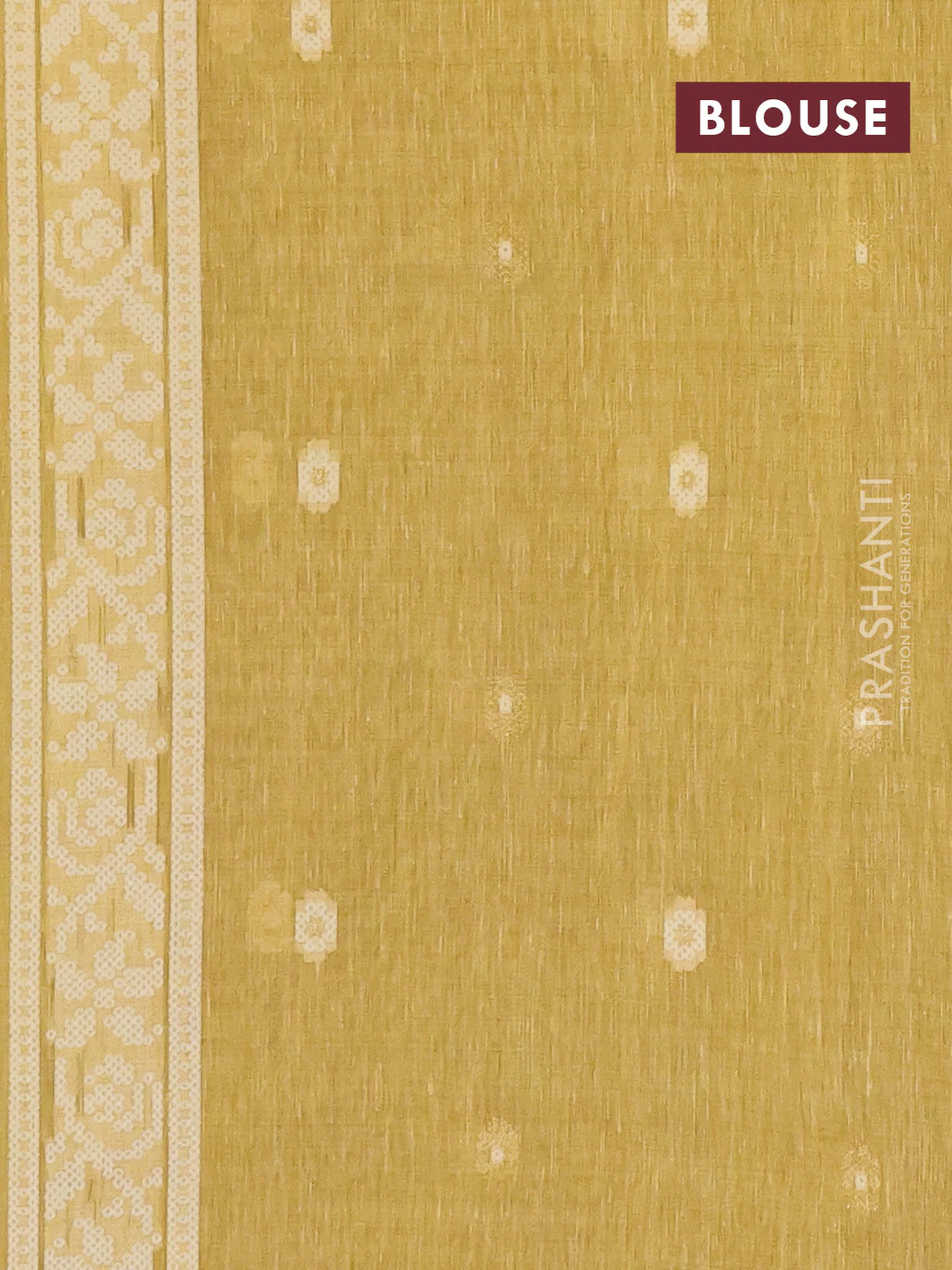Linen cotton saree mustard yellow with allover jamdhani weaves - Image 4
