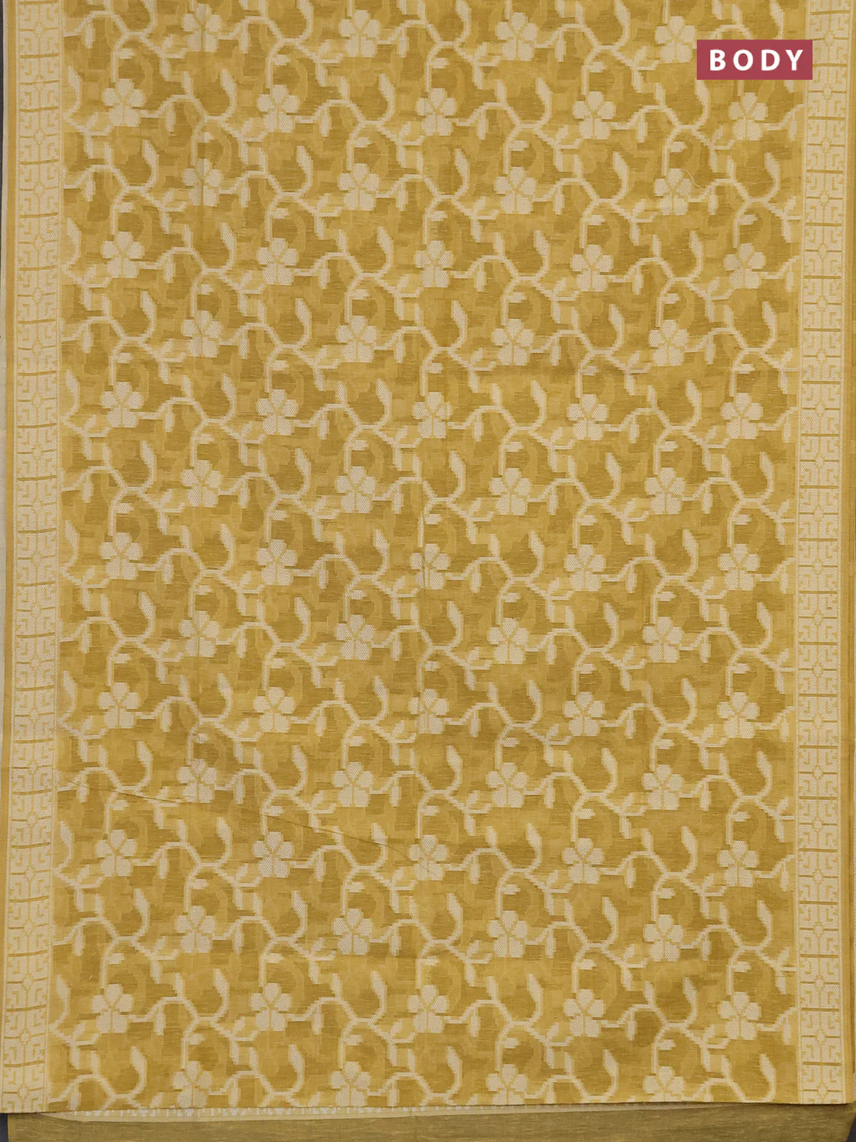 Linen cotton saree mustard yellow with allover jamdhani weaves - Image 2