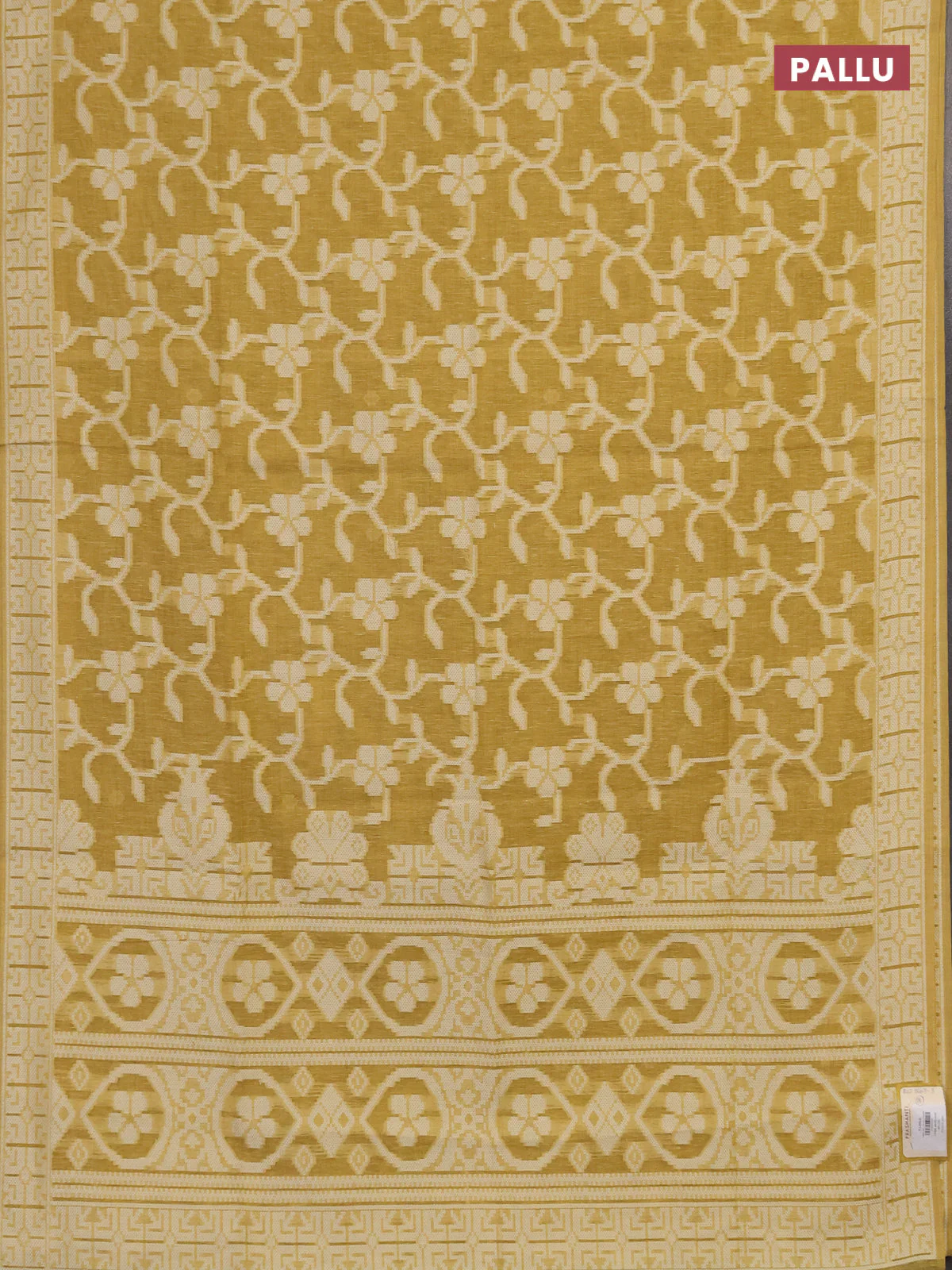 Linen cotton saree mustard yellow with allover jamdhani weaves - Image 3