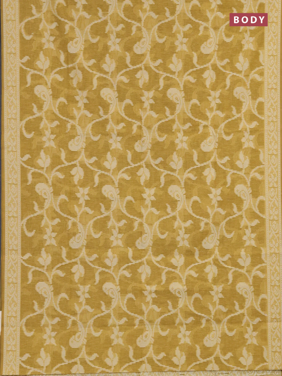Linen cotton saree mustard yellow with allover jamdhani weaves - Image 2