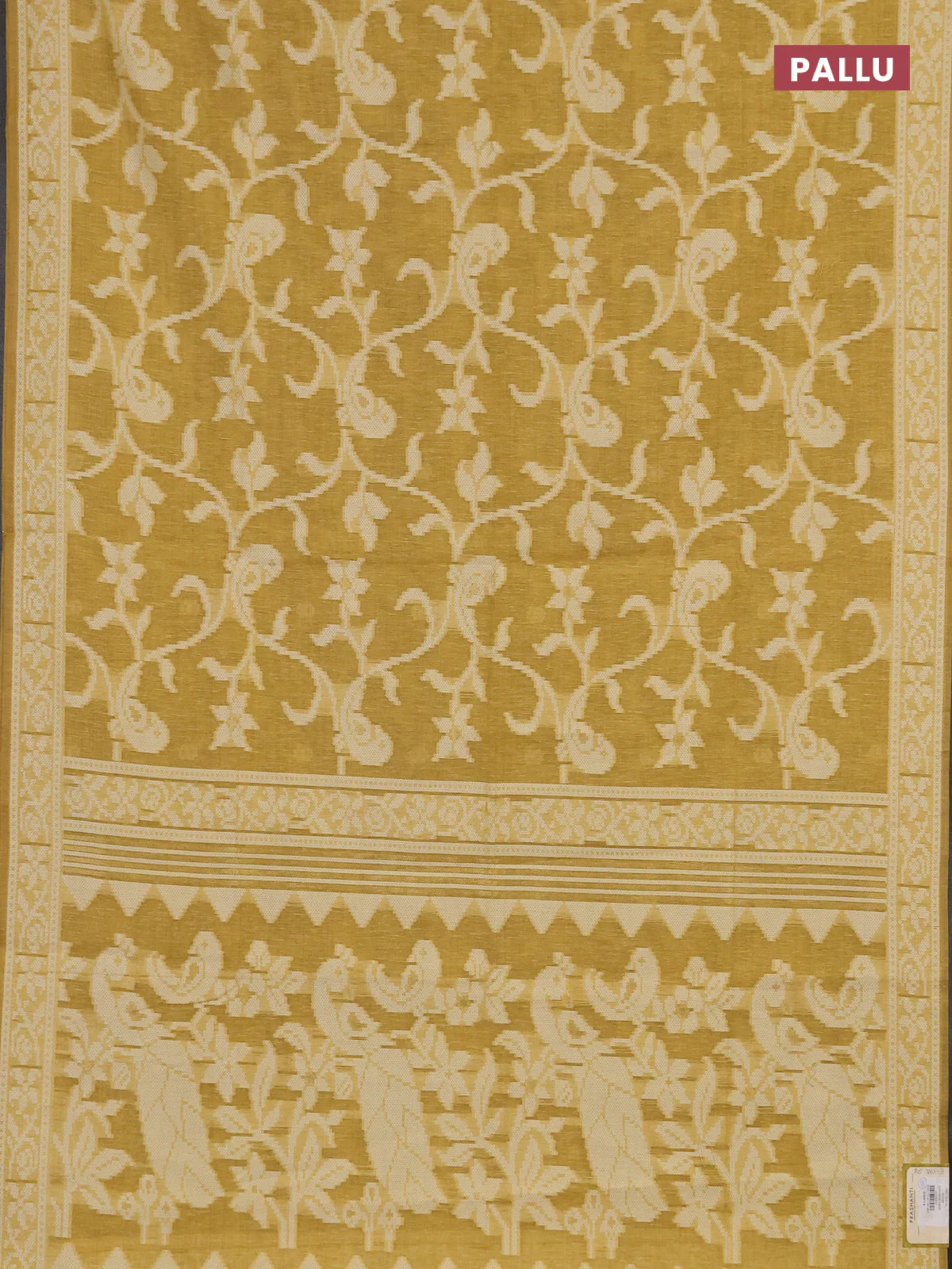 Linen cotton saree mustard yellow with allover jamdhani weaves - Image 3