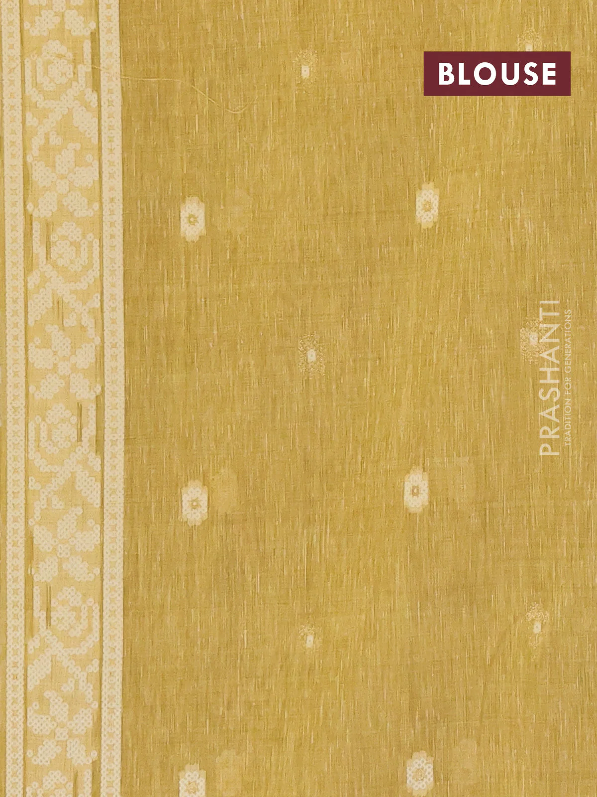 Linen cotton saree mustard yellow with allover jamdhani weaves - Image 4
