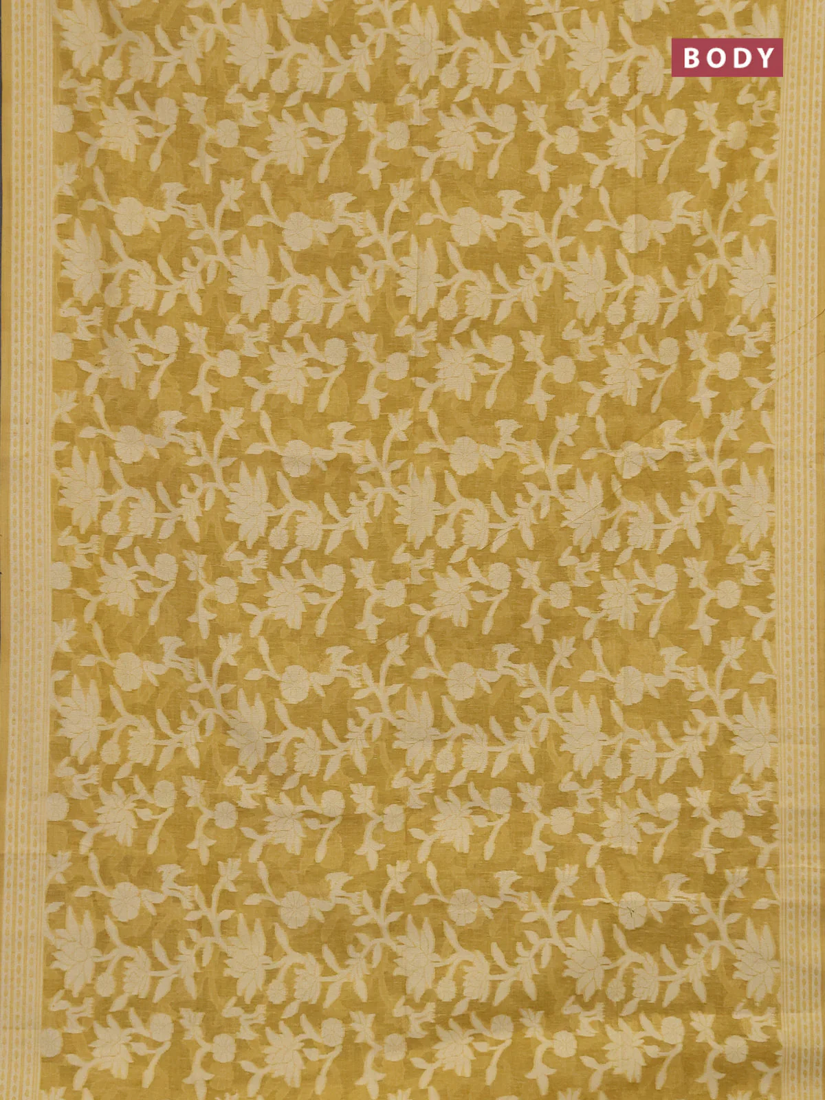 Linen cotton saree mustard yellow with allover jamdhani weaves - Image 2