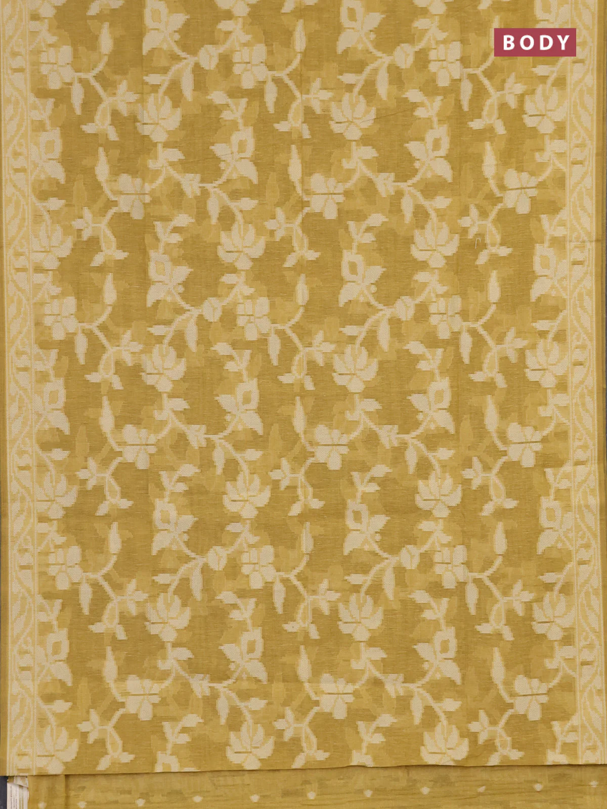 Linen cotton saree mustard yellow with allover jamdhani weaves - Image 2