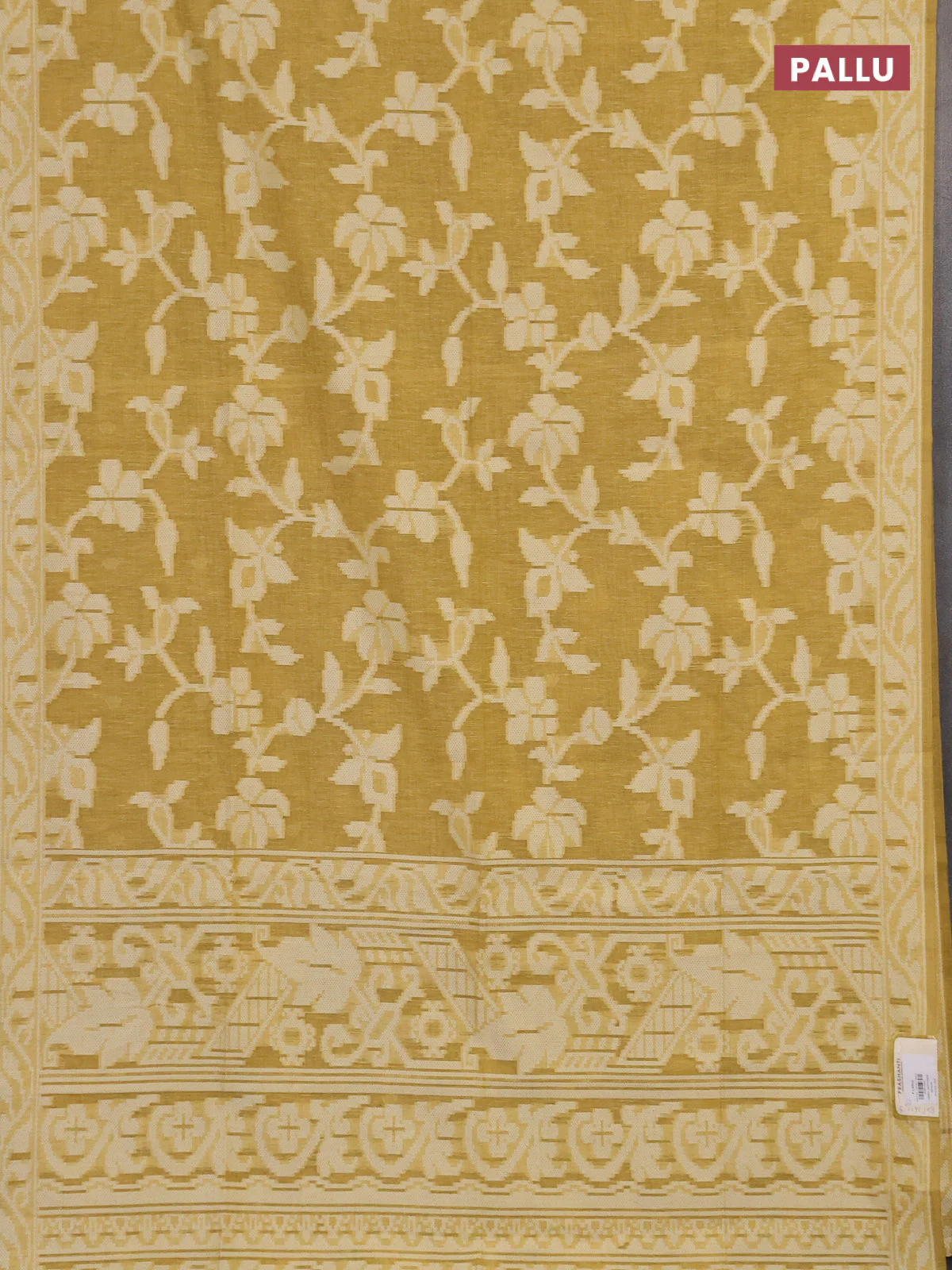 Linen cotton saree mustard yellow with allover jamdhani weaves - Image 3
