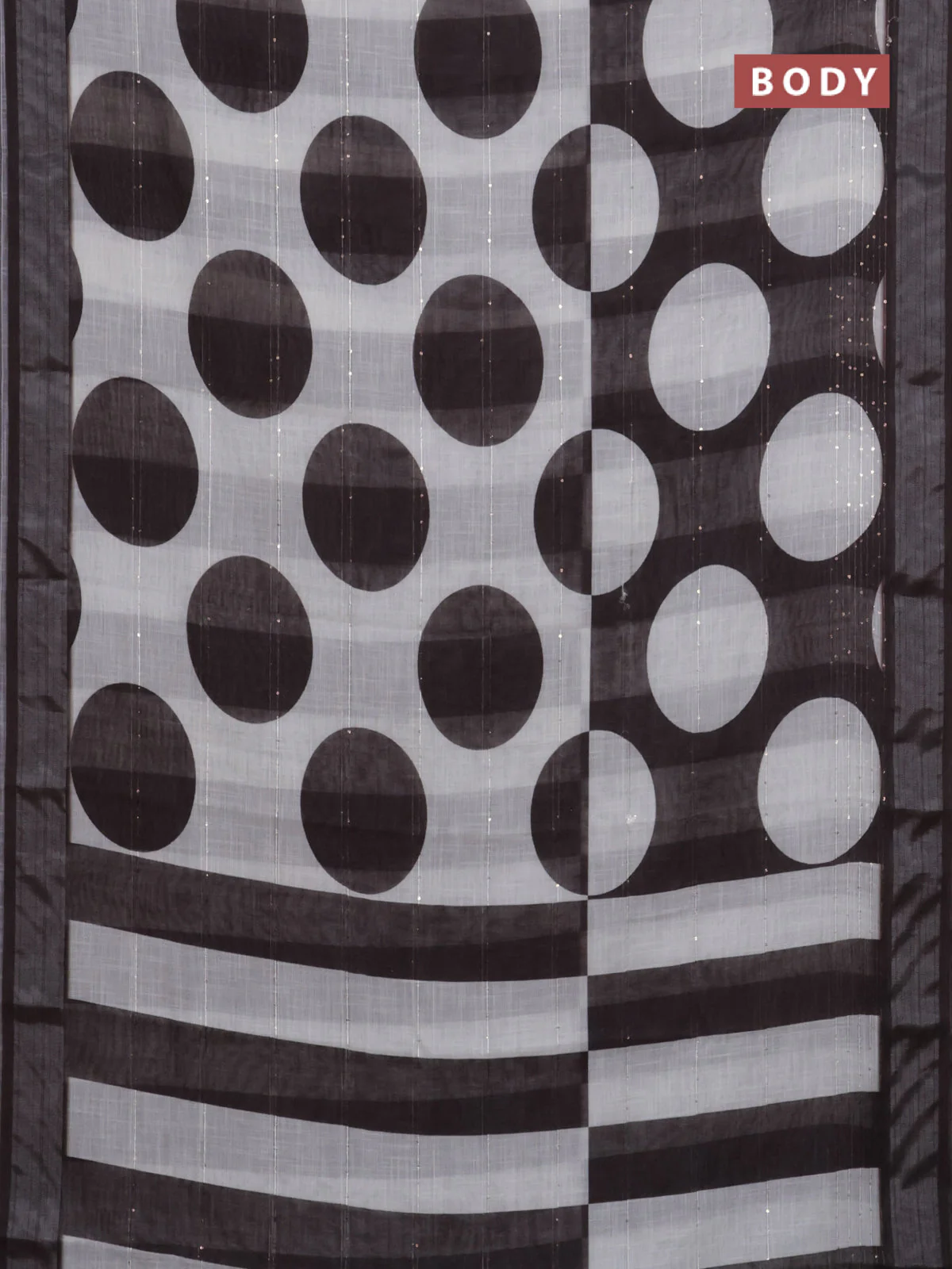 Linen cotton saree off white and brown with geometric butta prints and silver zari woven border - Image 2