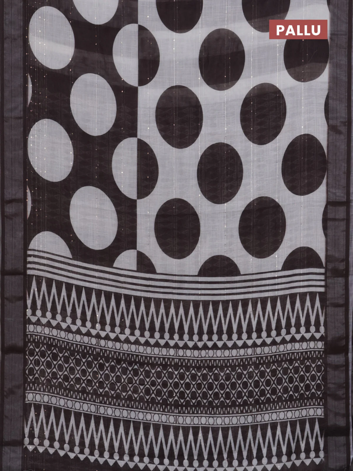 Linen cotton saree off white and brown with geometric butta prints and silver zari woven border - Image 3