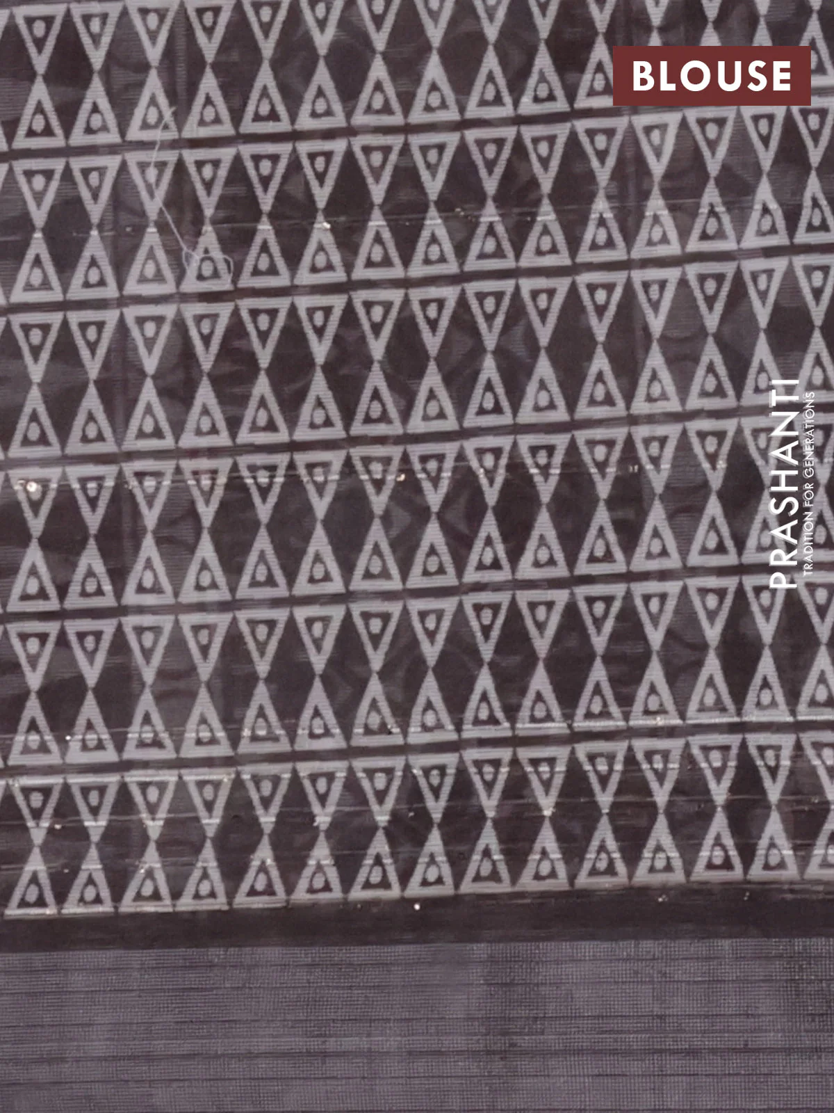 Linen cotton saree off white and brown with geometric butta prints and silver zari woven border - Image 4