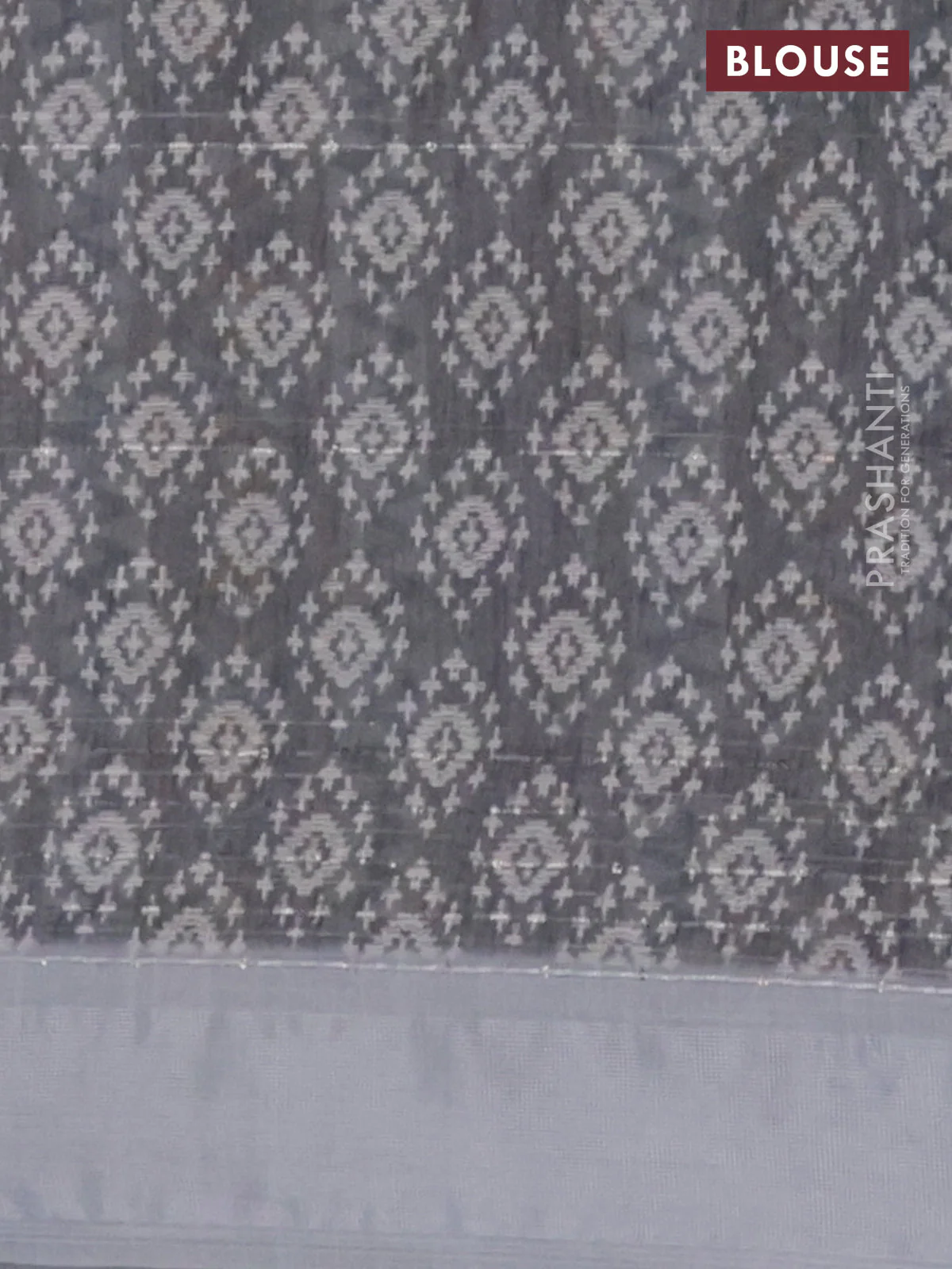 Linen cotton saree off white and grey with allover floral prints & sequin work and silver zari woven border - Image 4