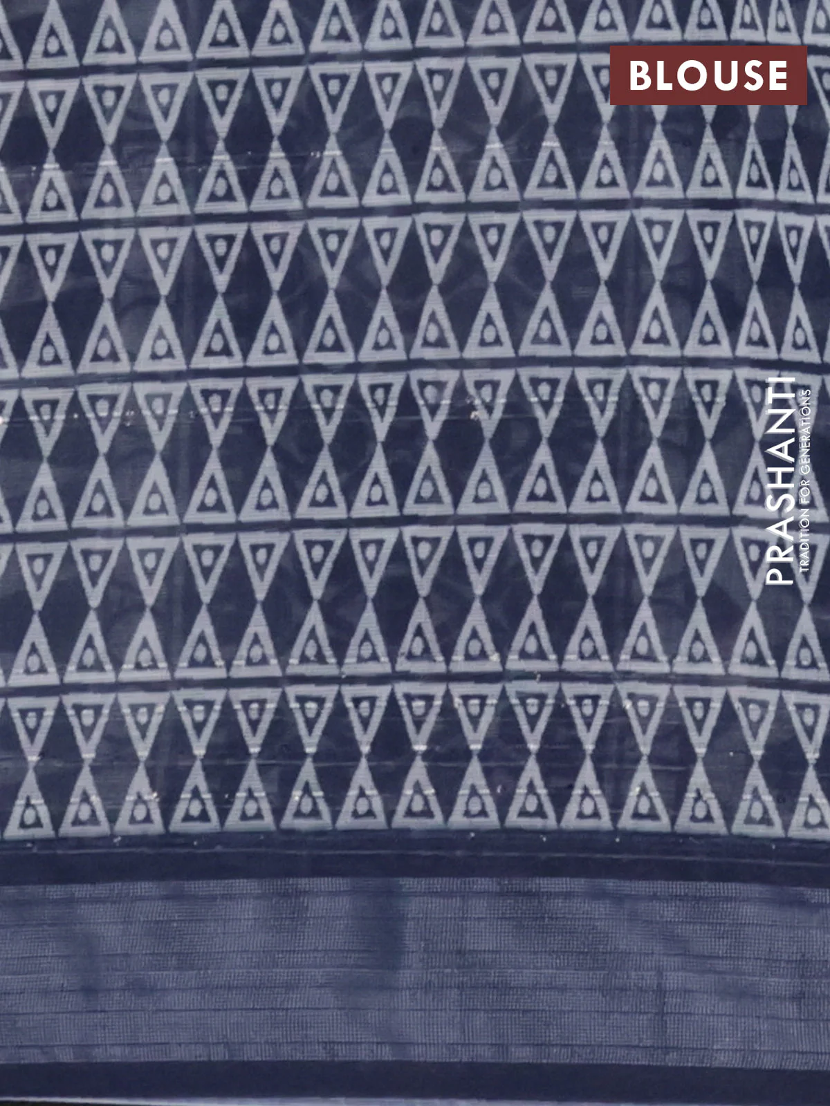 Linen cotton saree off white and navy blue with geometric butta prints and silver zari woven border - Image 4