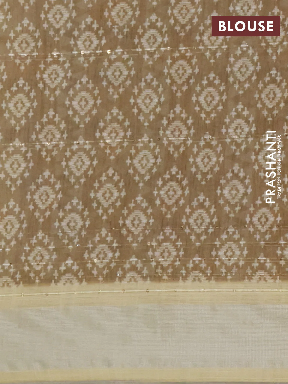 Linen cotton saree off white and pale yellow with allover floral prints & sequin work and silver zari woven border - Image 4